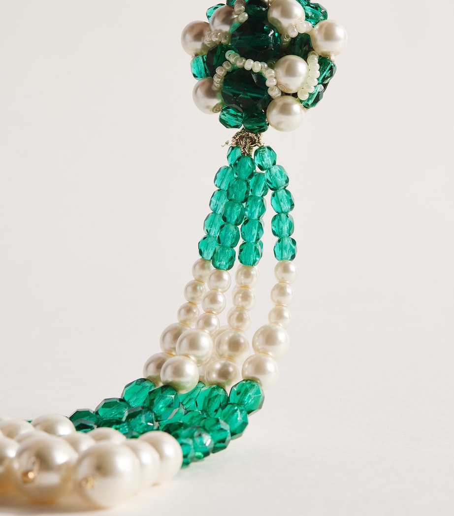 Coppola e Toppo Beaded Frangia Clip-On Earrings Green/white Image 4