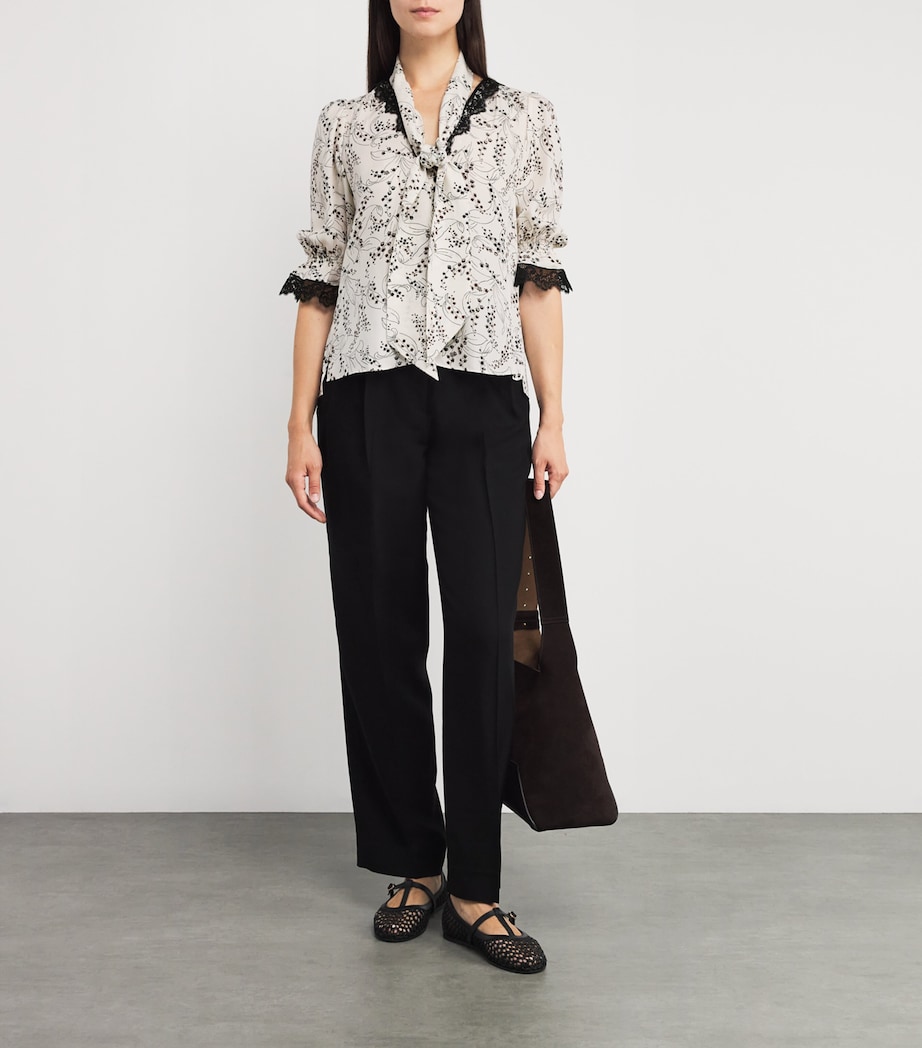 Silk Printed Tie-Detail Blouse LIGHT CREAM/BLACK Image 2