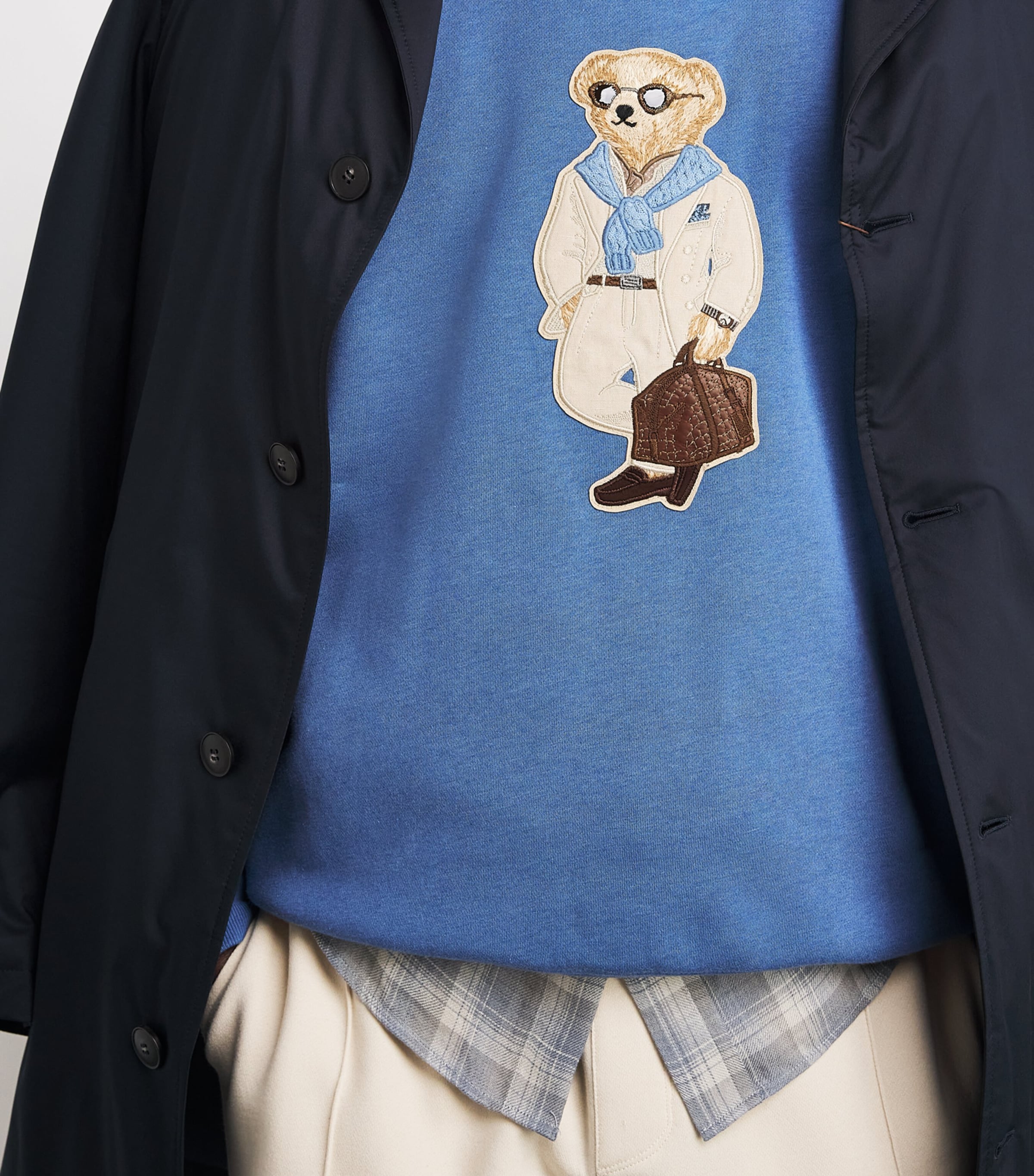 Ralph Lauren Purple Label Mens Cotton-Cashmere Polo Bear Sweatshirt Blue Horizon Image 3