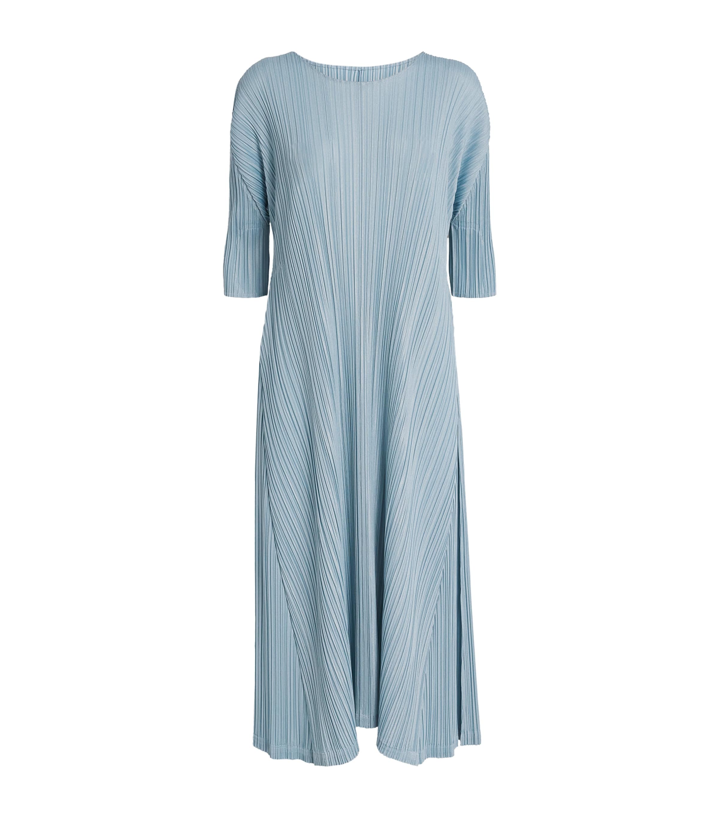 Issey Miyake Mellow Pleats Midi Dress In Blue