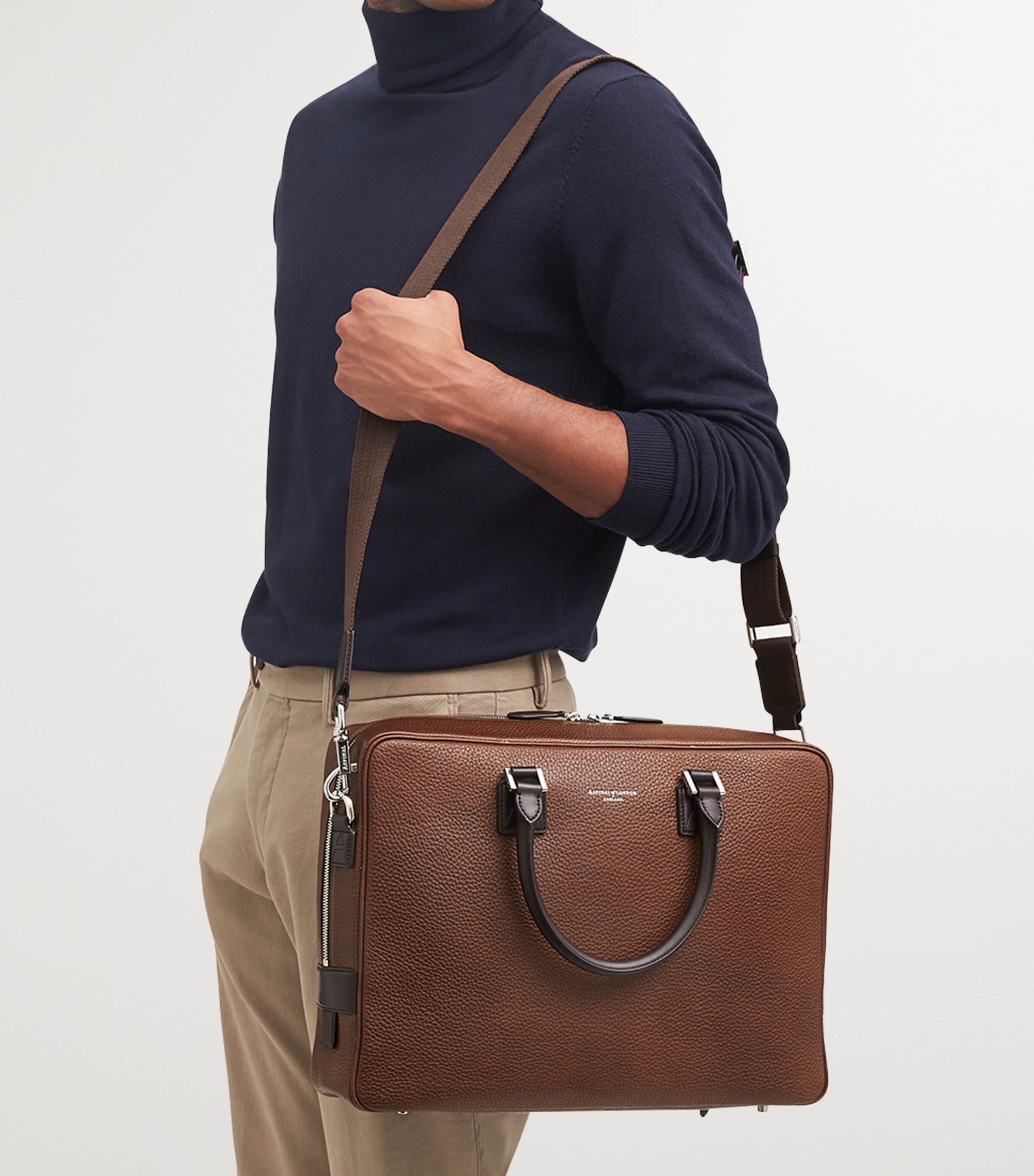 Leather Mount Street Briefcase Bag TOBACCO Image 7