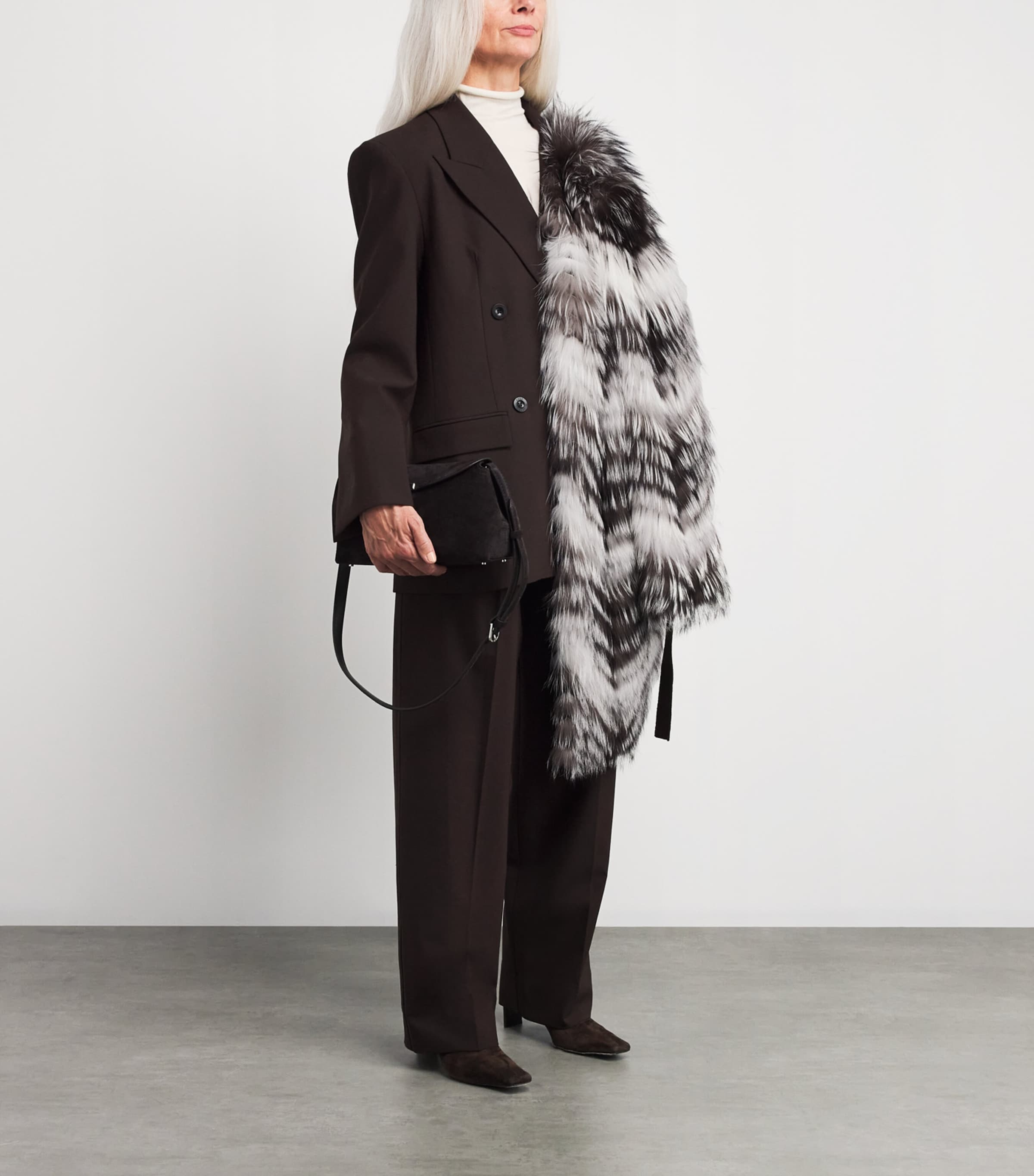 Fox Fur-Wool Belted Coat B3241 Image 2