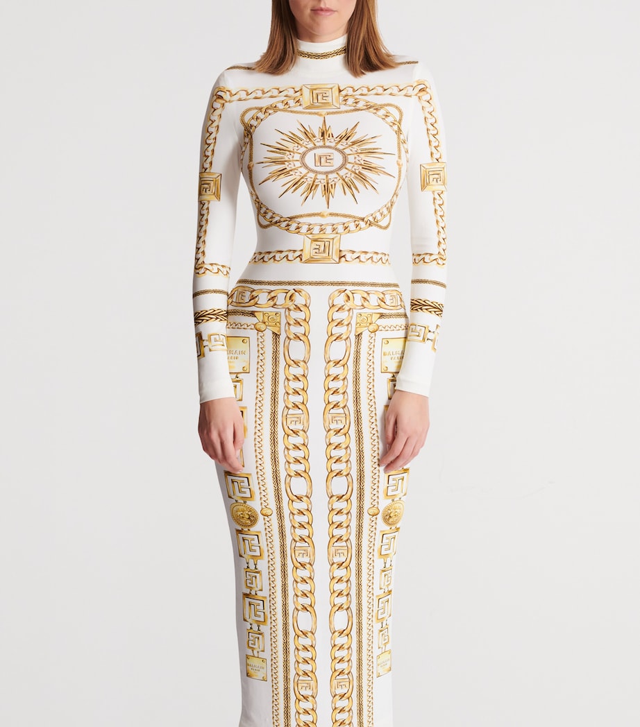 Jersey Chain Print Maxi Dress GAD BLANC/OR Image 6