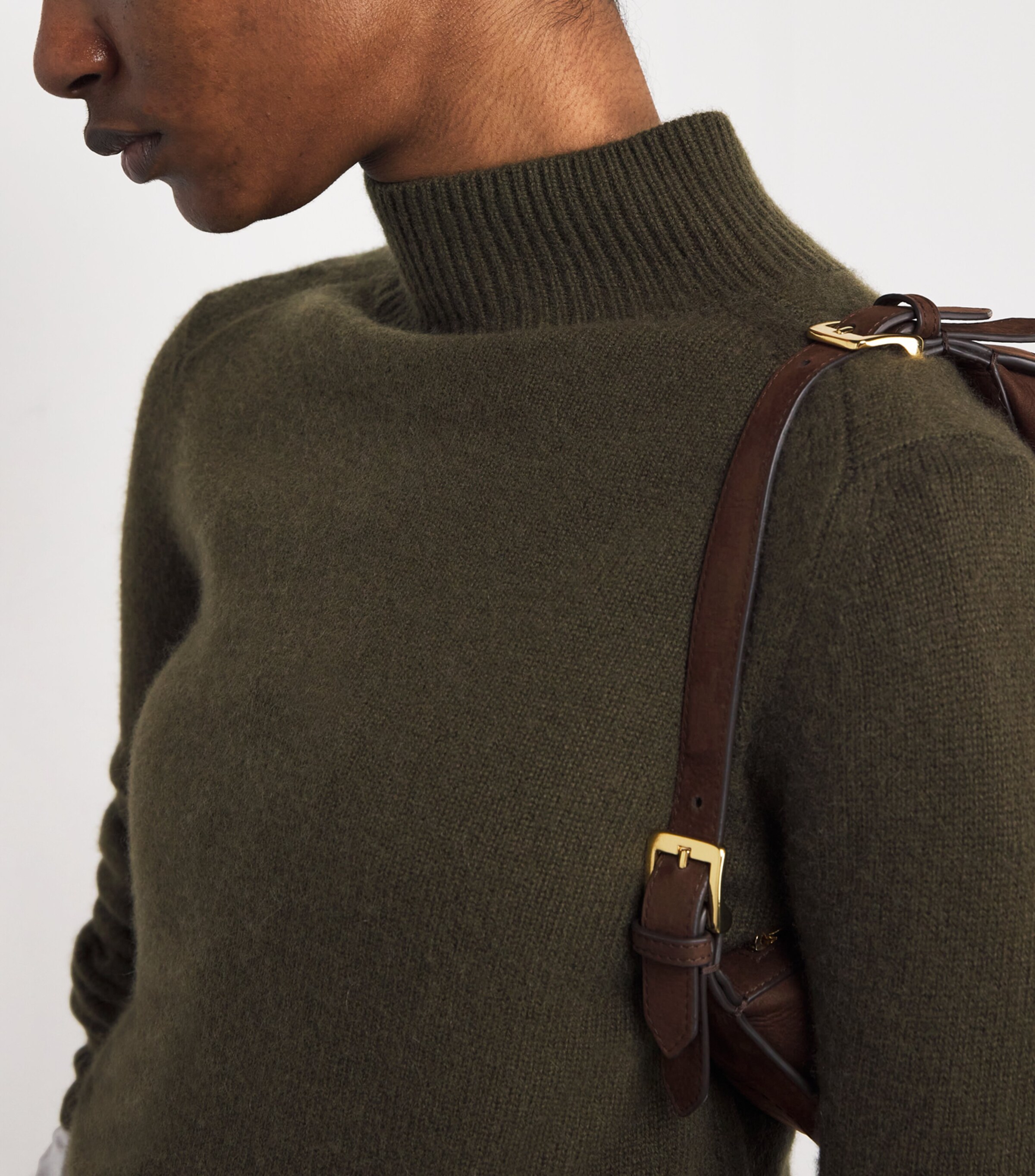 ME+EM Womens Cashmere High Neck Sweater Intense Olive Image 6