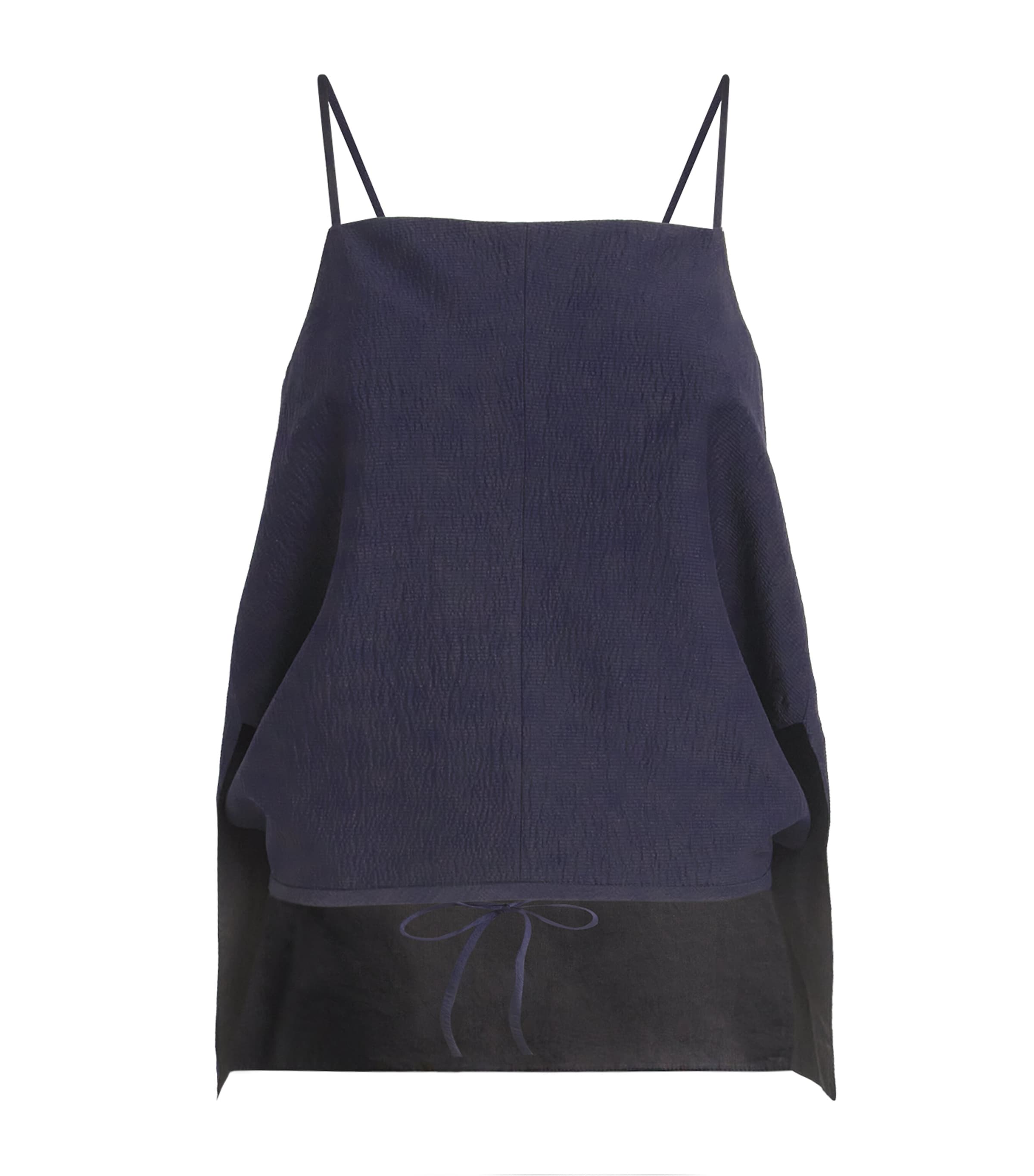 Shop Le 17 Septembre Wool-silk Crinkled Tank Top In Navy