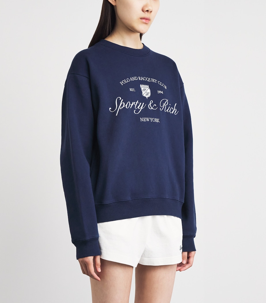 Sporty & Rich Womens Syracuse Embroidered Sweatshirt Dark Navy White Image 4