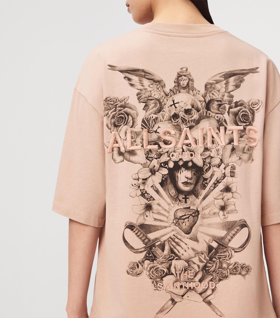 AllSaints Womens Organic Cotton Graphic Amelie T-Shirt Dusty Pink Image 5