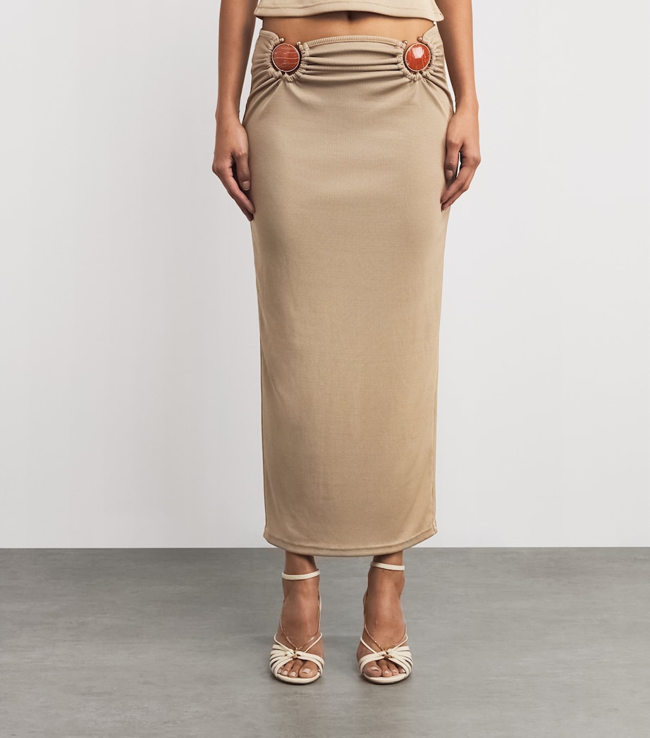 Mineral Stone-Detail Cut-Out Maxi Skirt SAND Image 3