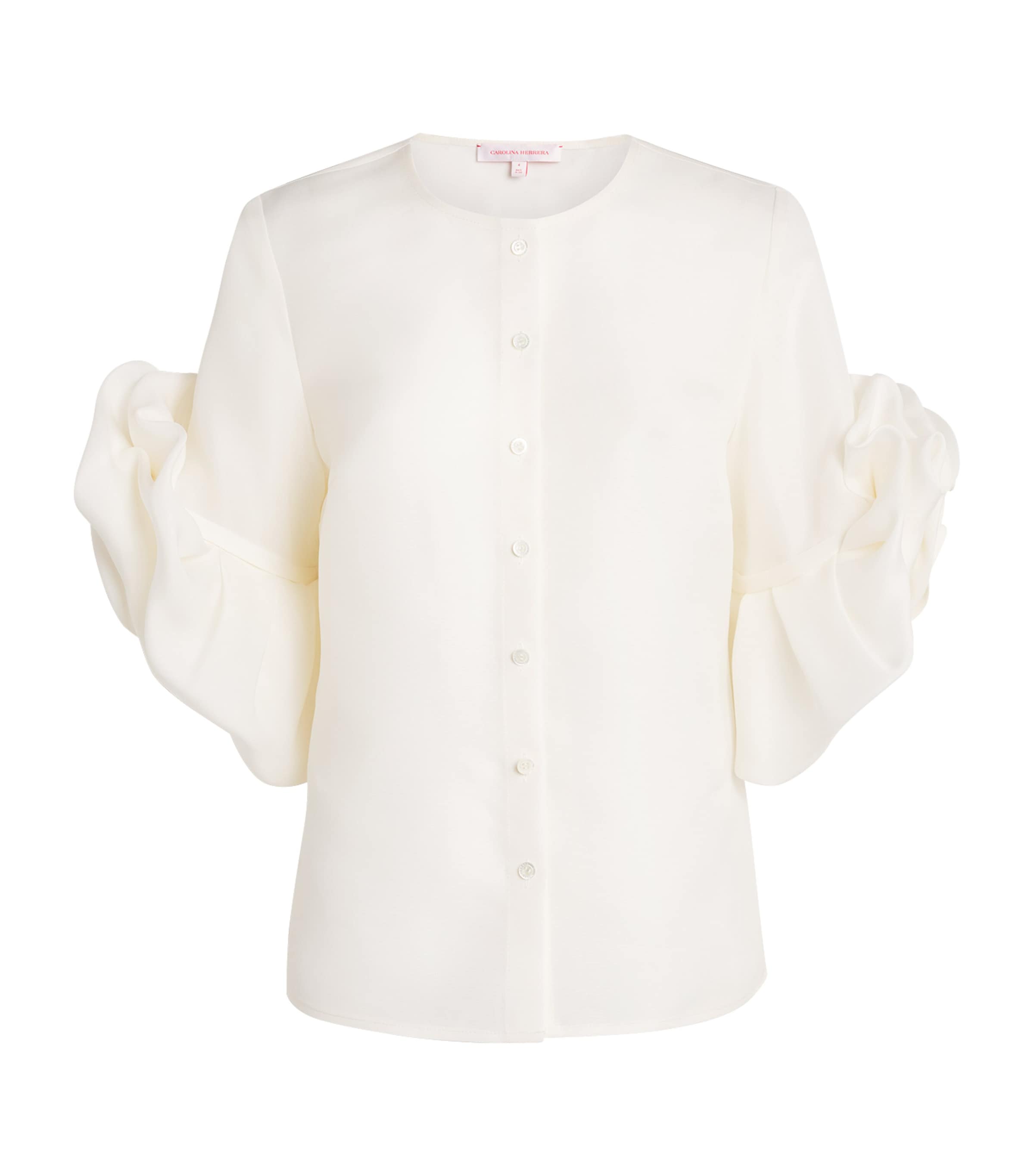 Carolina Herrera Silk Gazar Rosette Blouse In White