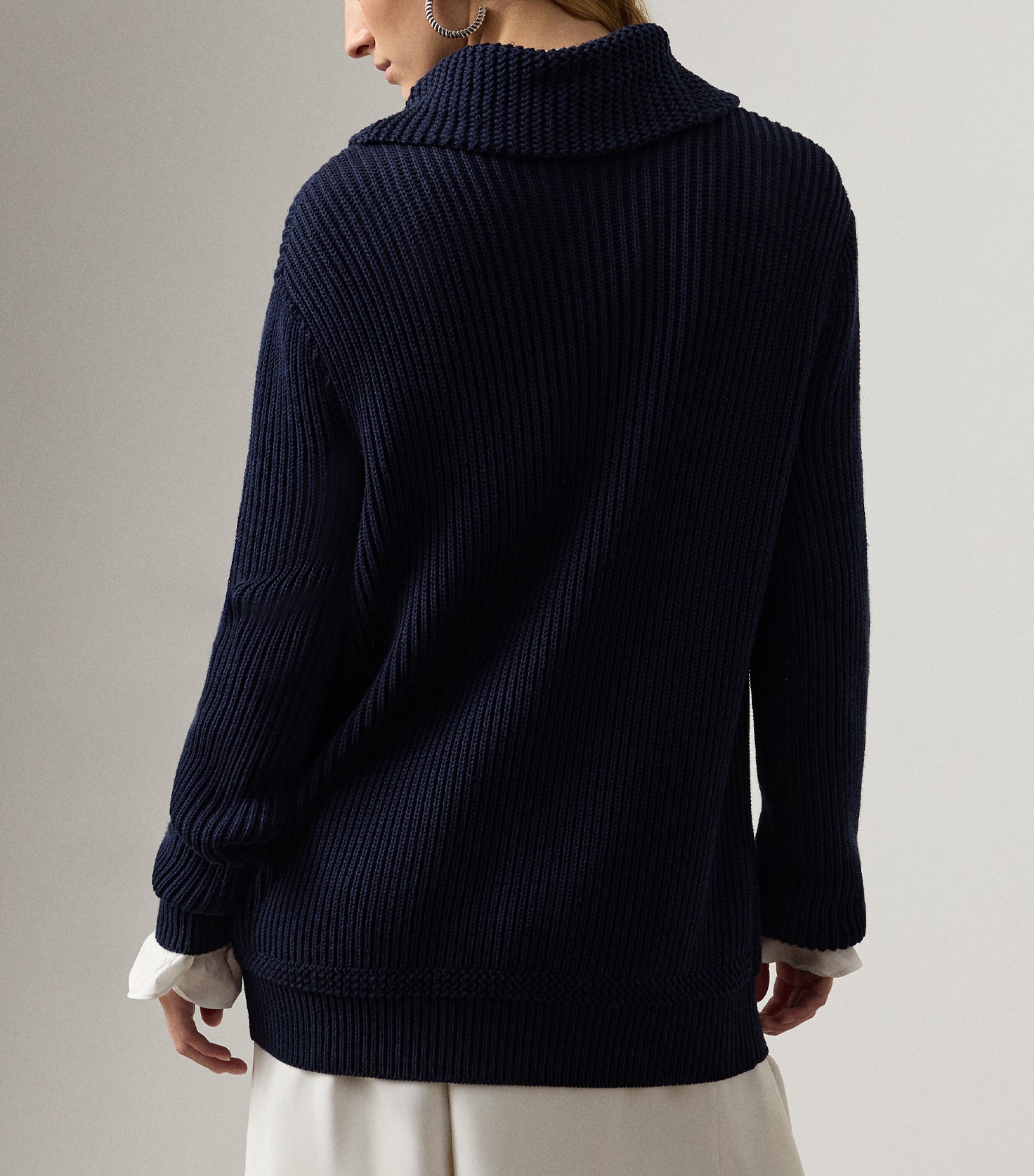 Cotton-Silk Shawl Collar Cardigan NAVY-410 Image 3