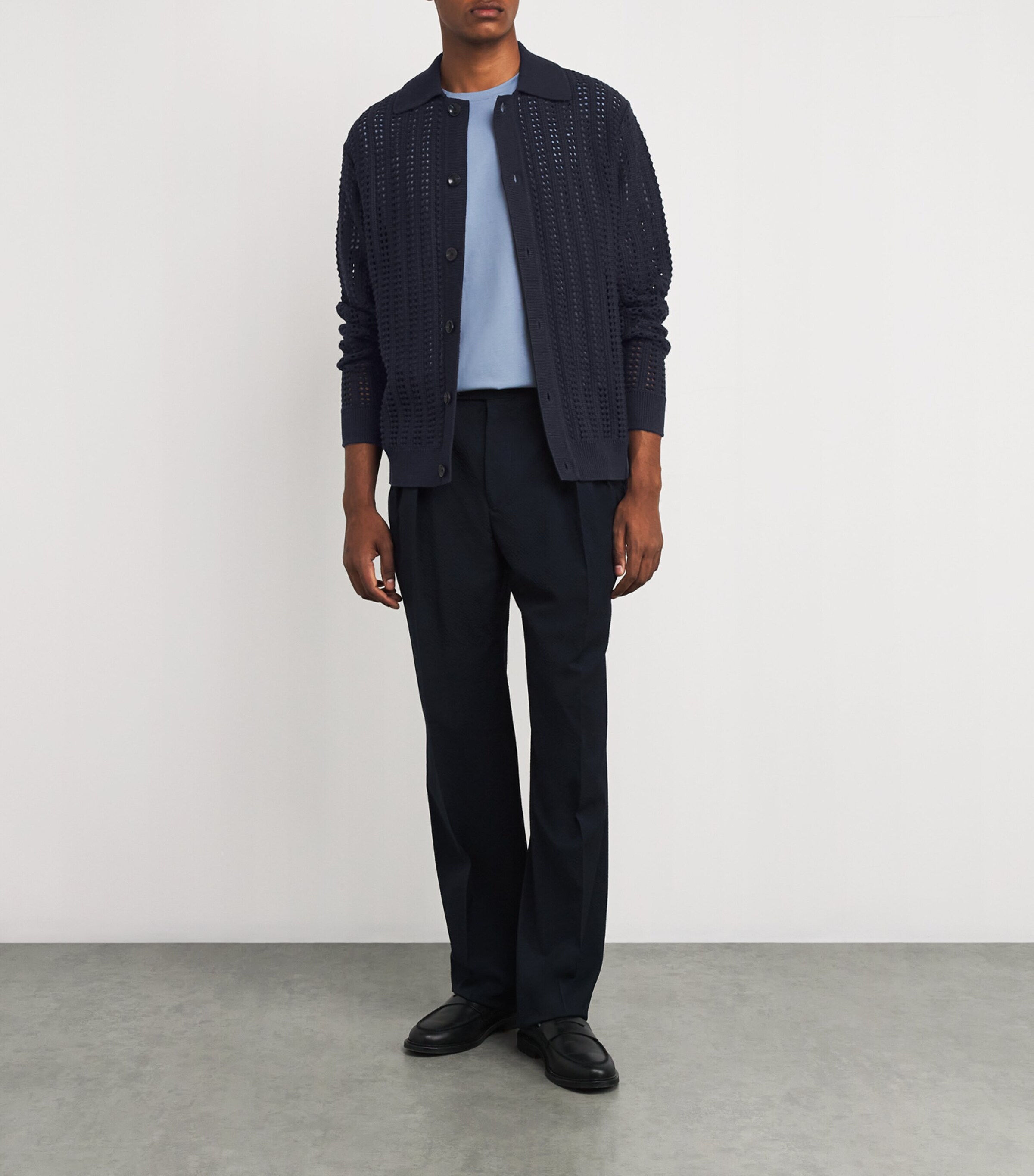 7 For All Mankind Mens Cotton Evening Polo Cardigan Navy Image 2