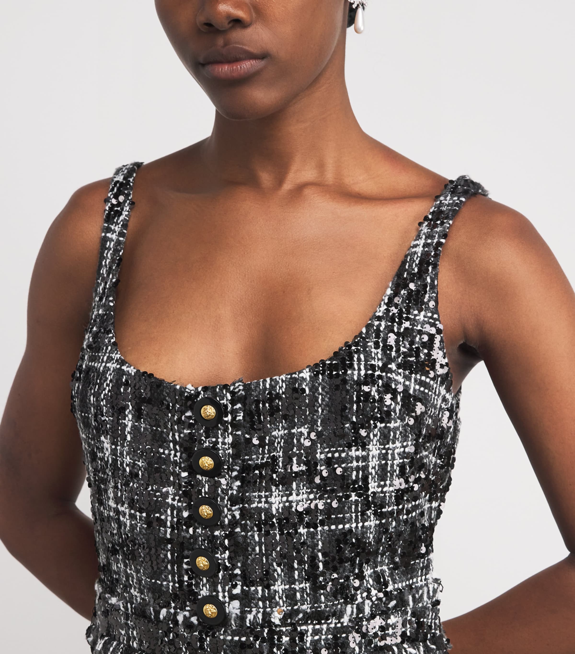 Tweed Sequinned Valli Mini Dress BLCK/IVRY TWD BLCK Image 4
