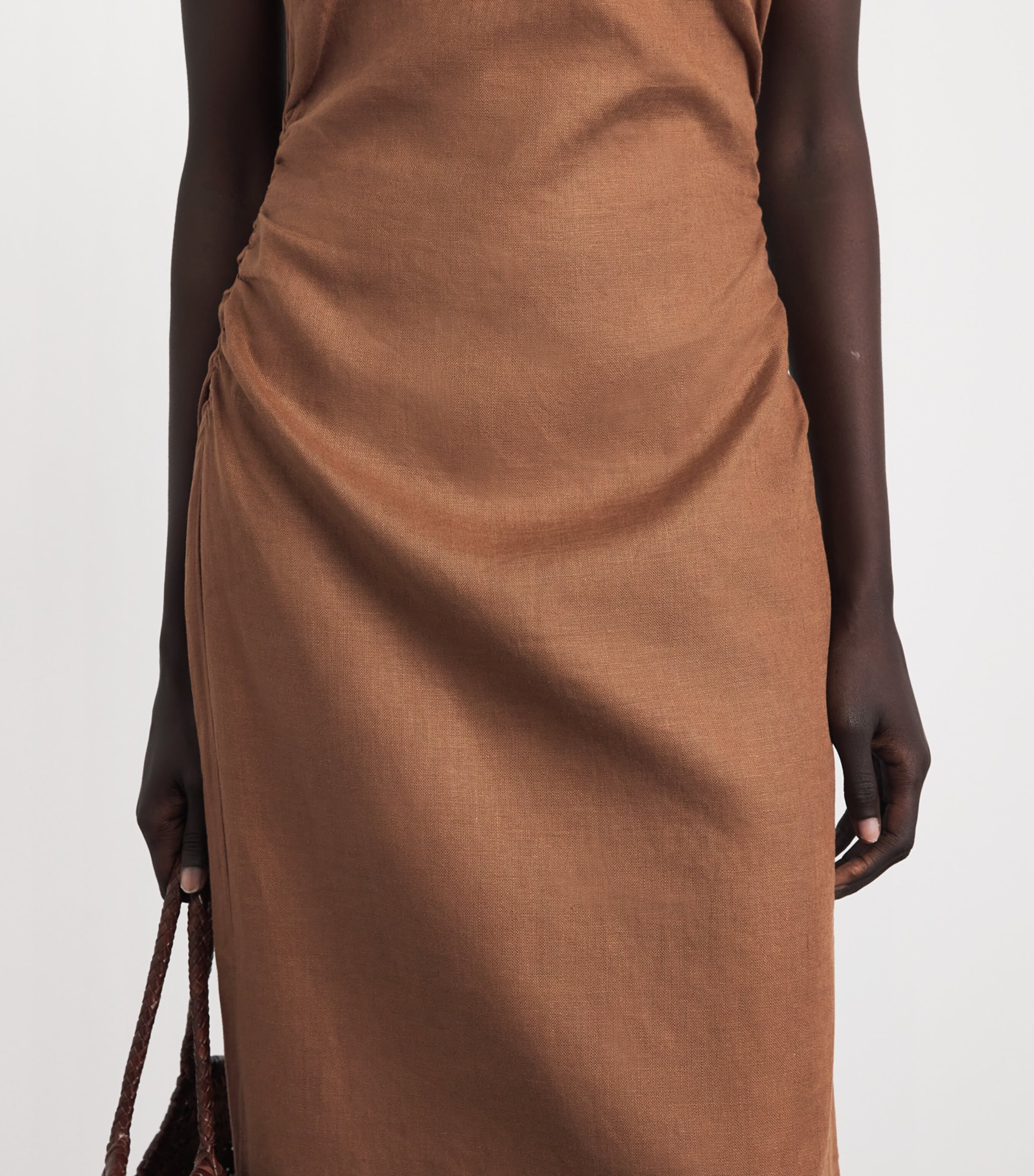 SIR. Womens Linen Tommy Midi Dress Chocolate Image 3