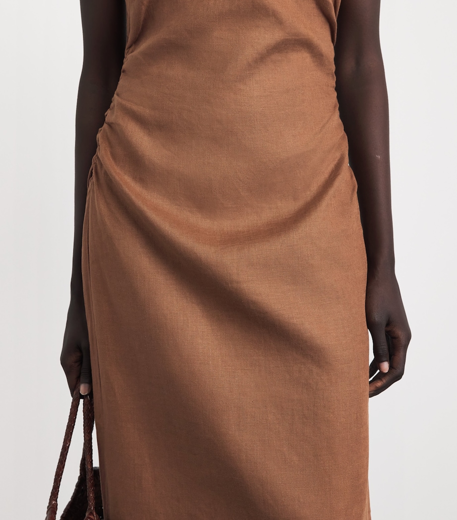 SIR. Womens Linen Tommy Midi Dress Chocolate Image 3