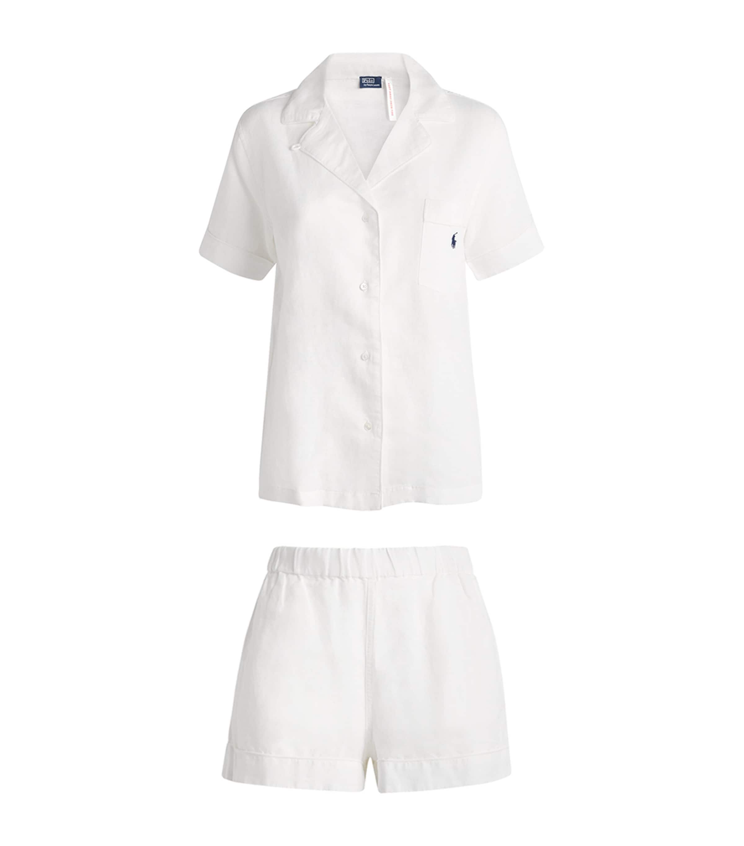 Polo Ralph Lauren Womens Linen-Cotton Short Pyjama Set White Cloud Image 1
