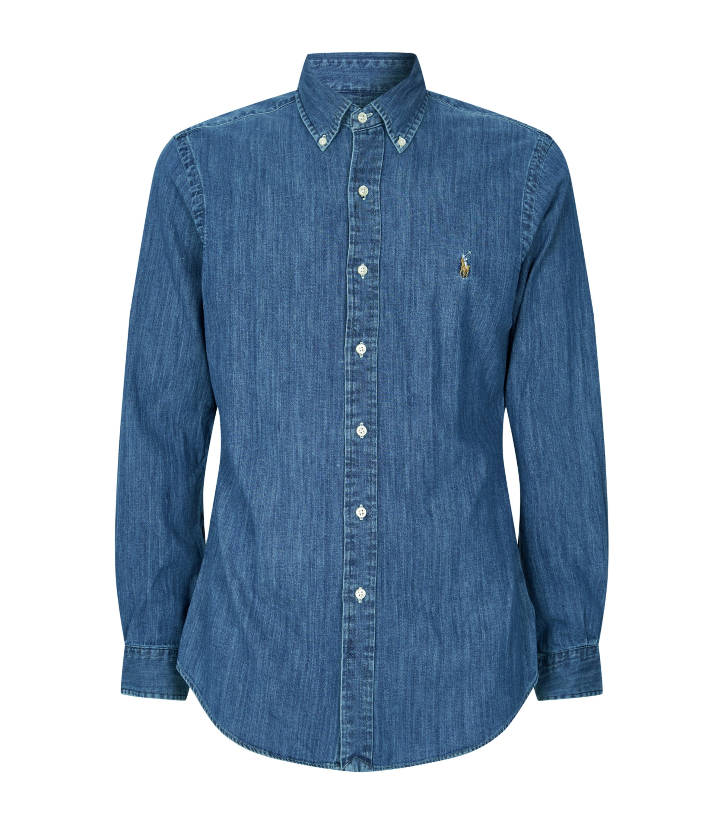 Polo Ralph Lauren Denim Shirt With Button-down Collar And Embroidered Logo In Blue