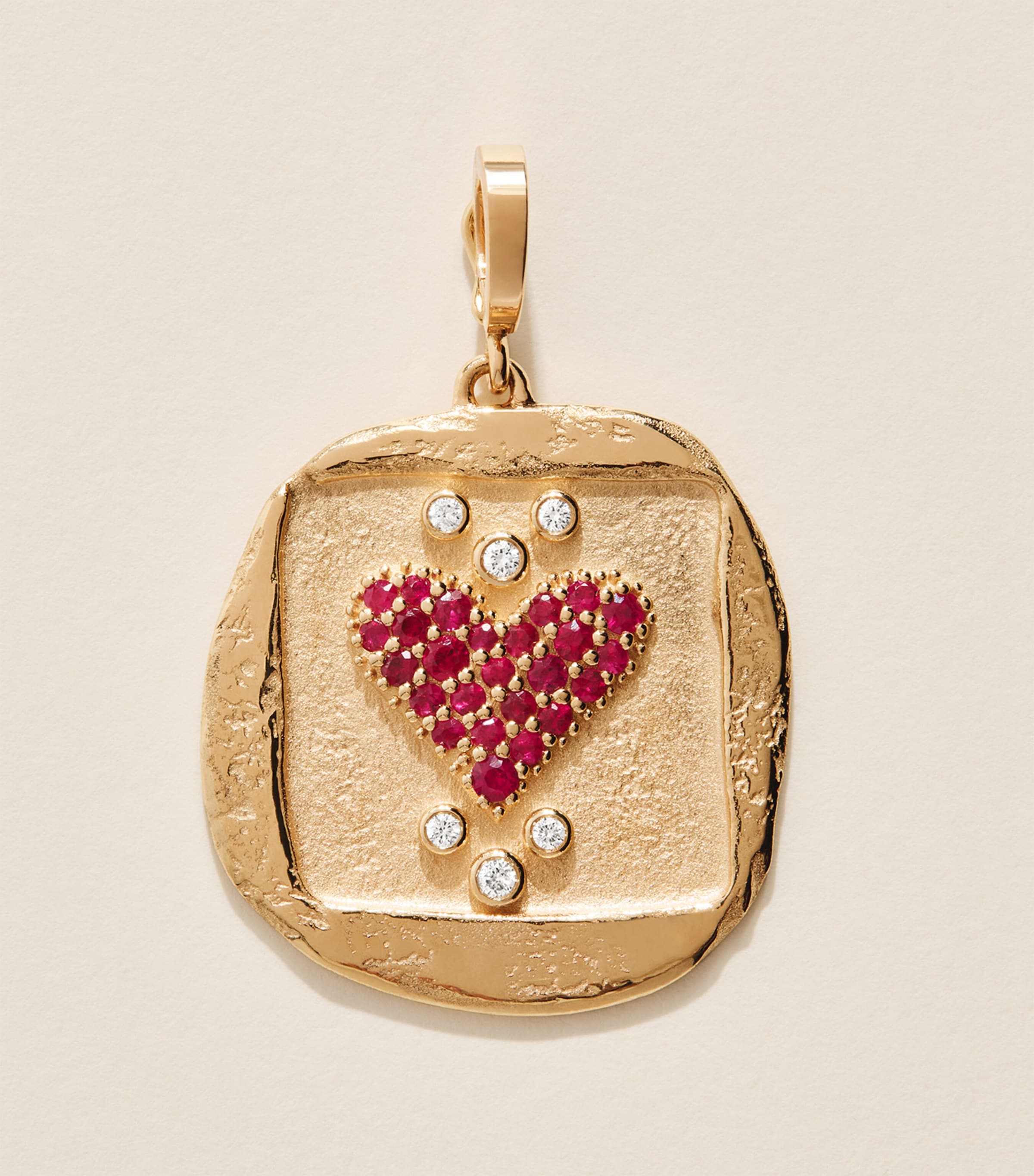 Azlee Large Yellow Gold, Diamond and Pavé Ruby Coin Amour Charm Yellow Gold Image 1