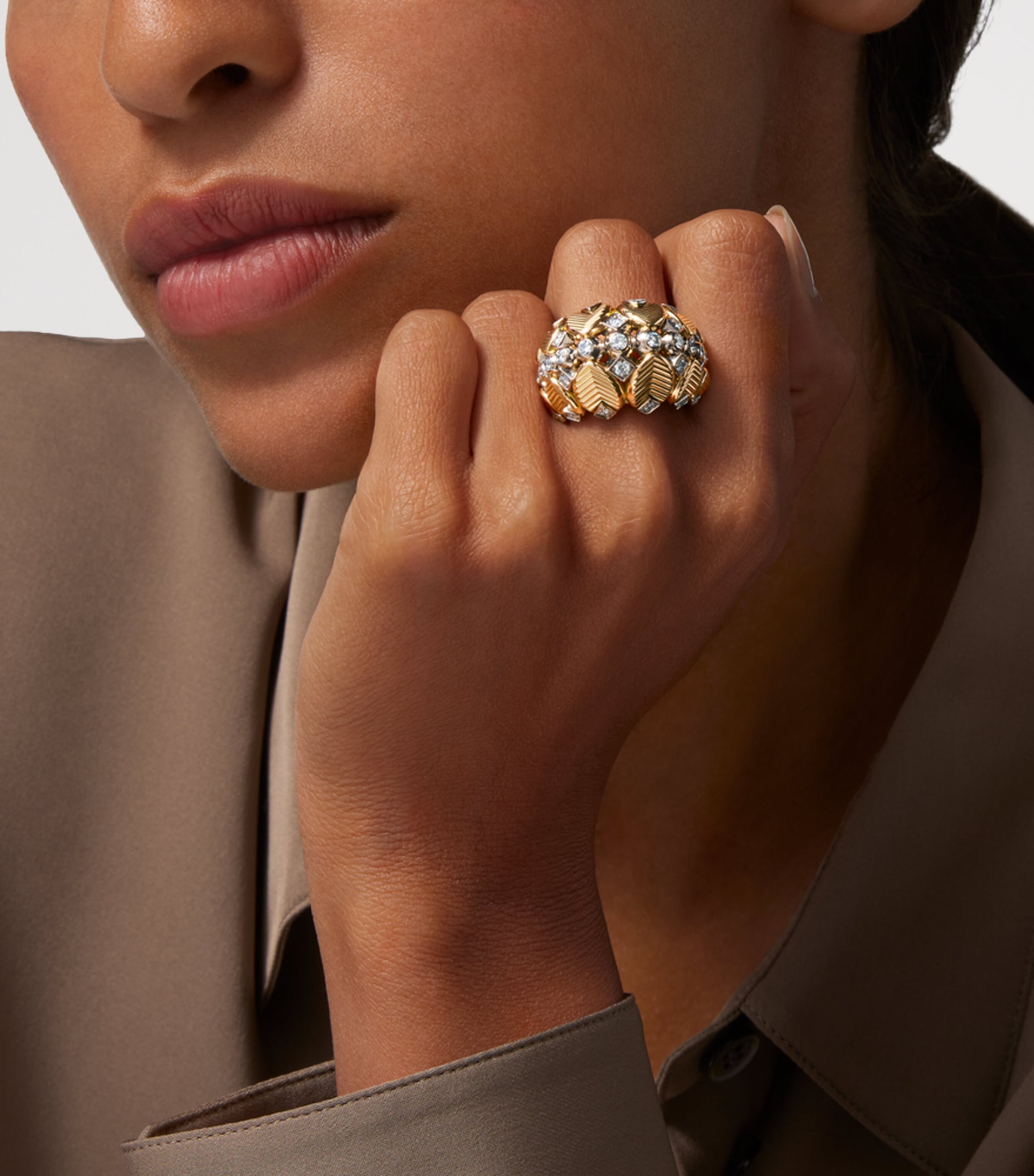 Yellow Gold, White Gold and Diamond Grain de Café Ring YELLOW GOLD Image 4