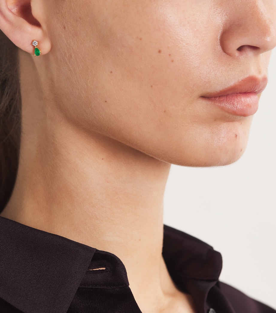 Yellow Gold, Diamond and Emerald Stud Earrings YELLOW GOLD Image 2