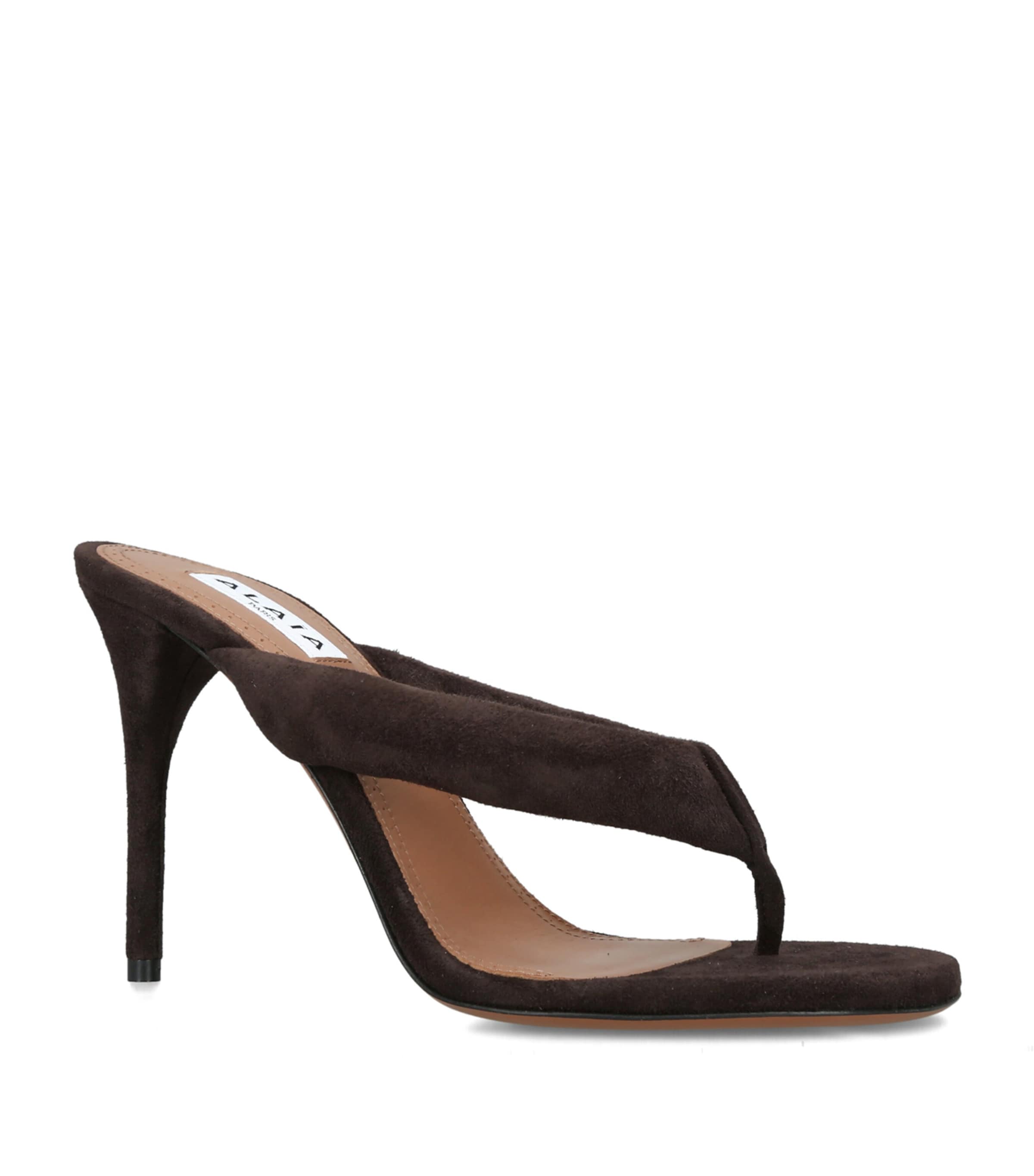 Alaïa Suede Thong Sandals 90 Dark Brown Image 2