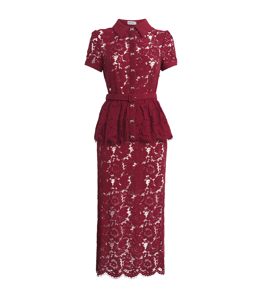 Lace Belted Midi Dress BURGUNDY Image 1