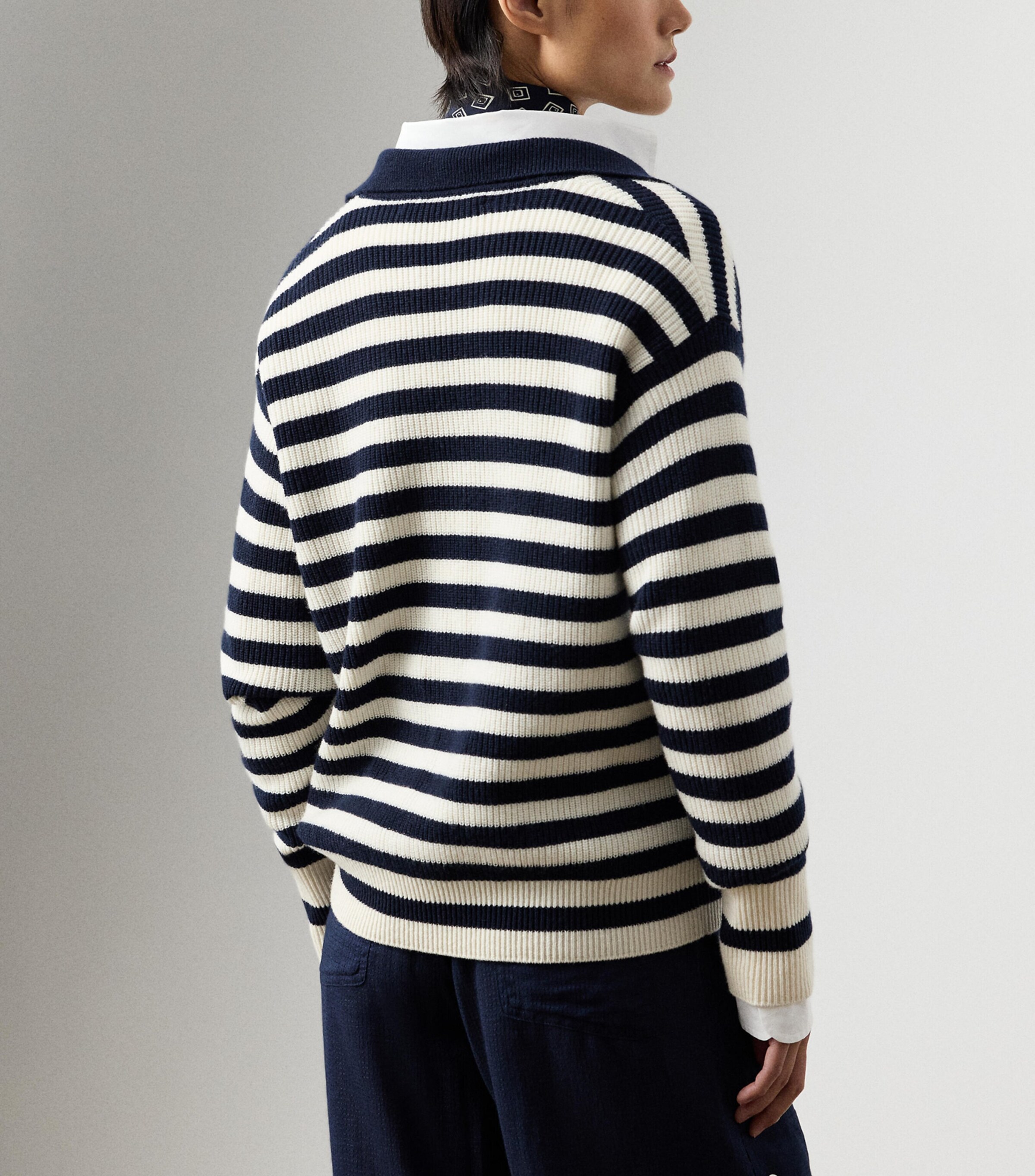Ralph Lauren Collection Womens Cashmere Stripe Polo Sweater Natural Image 3