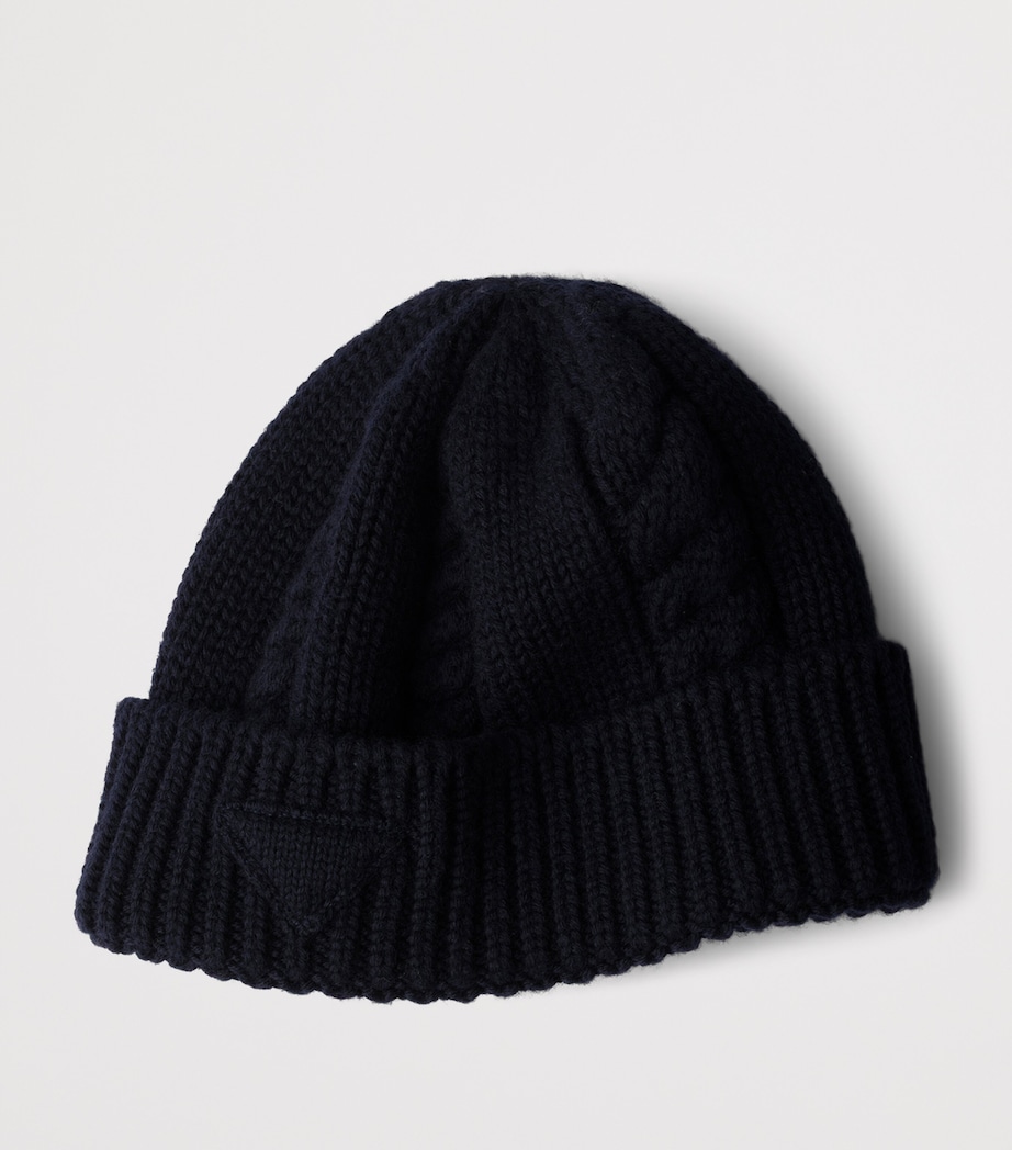 Prada Virgin Wool Triangle Beanie Blue Image 4