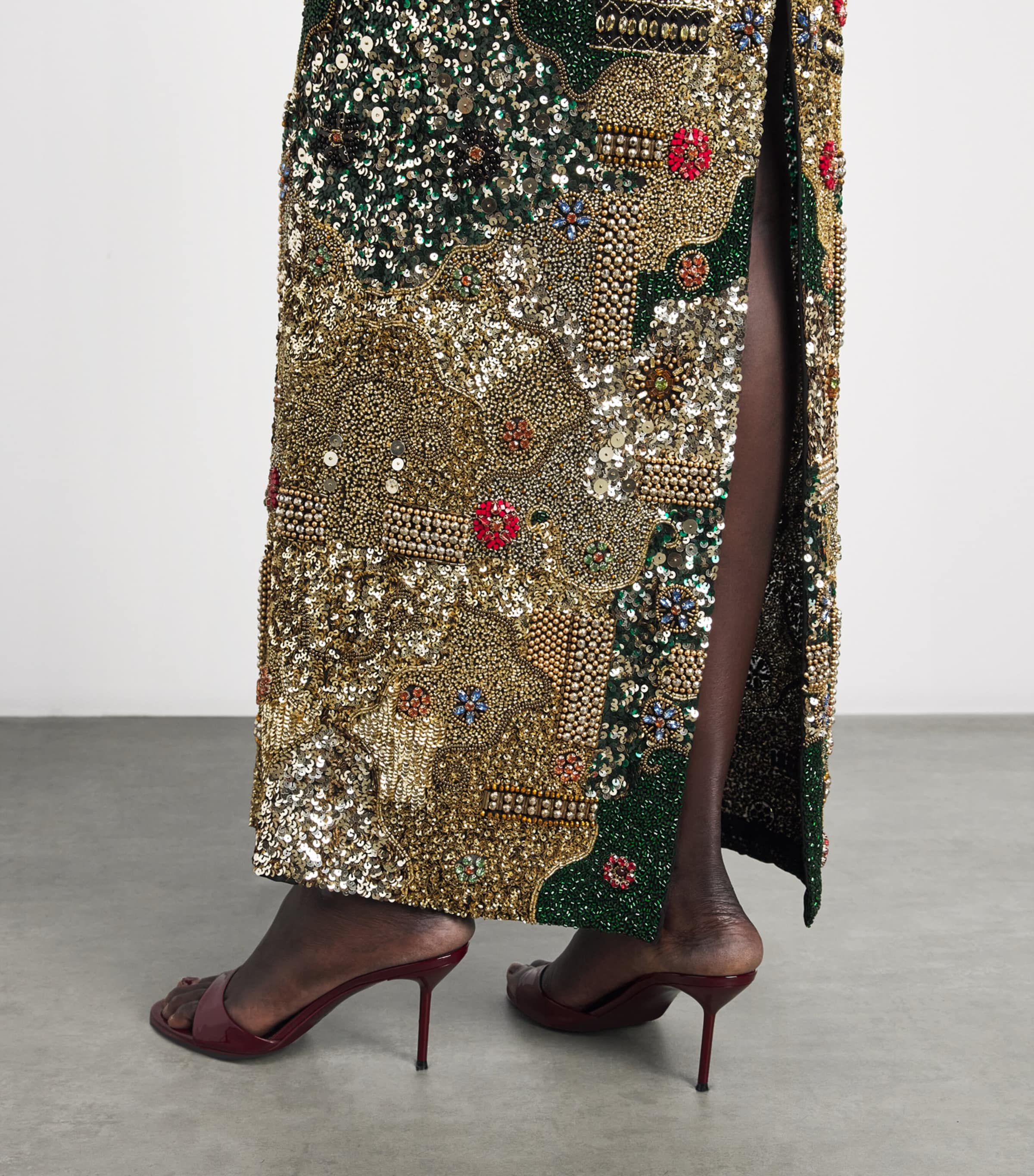 Alice+Olivia Womens Hand-Embroidered Delora Column Gown Gold/multi Image 5