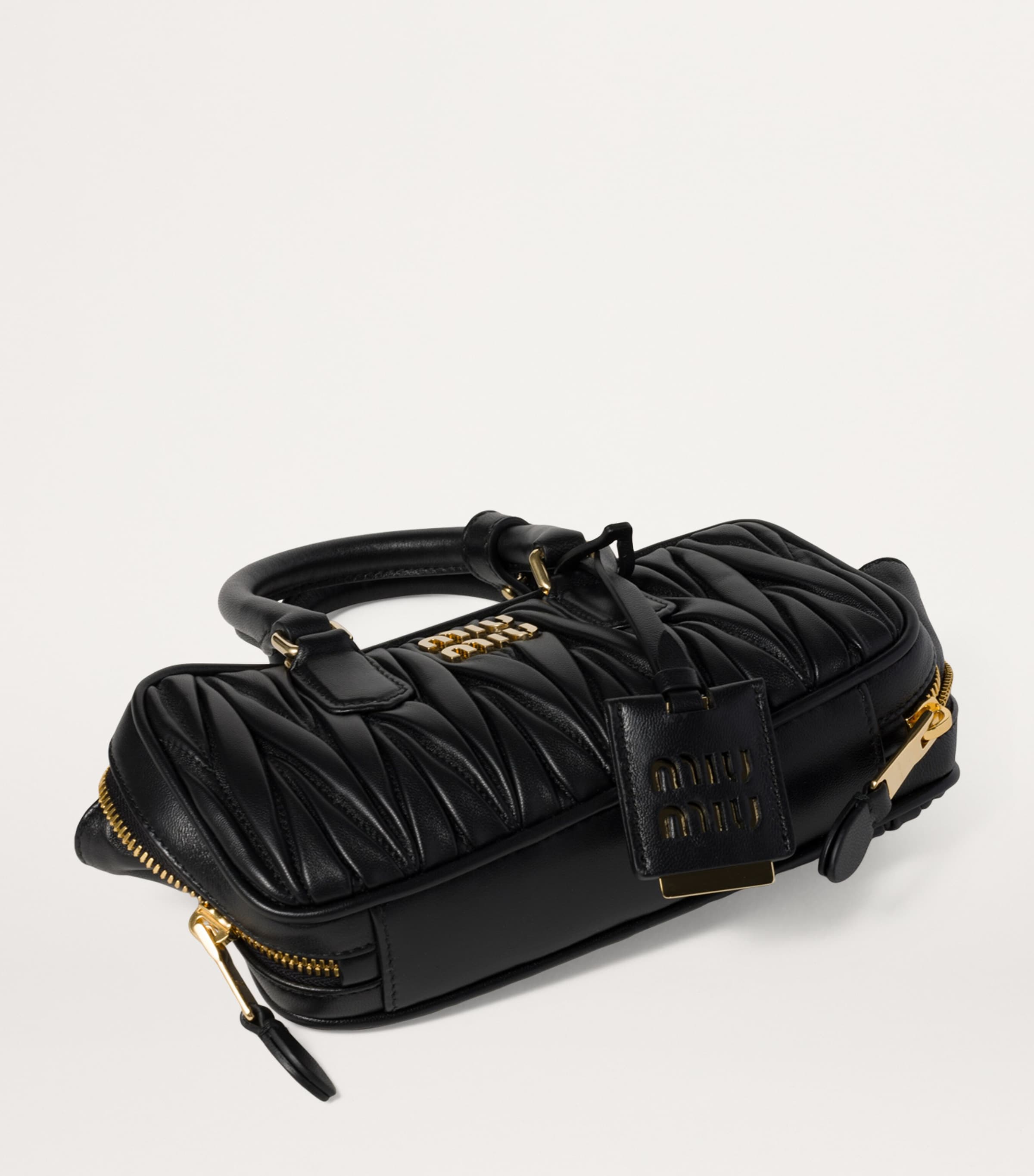 Miu Miu Black Mini Matelassé Leather Arcadie Top-Handle Bag