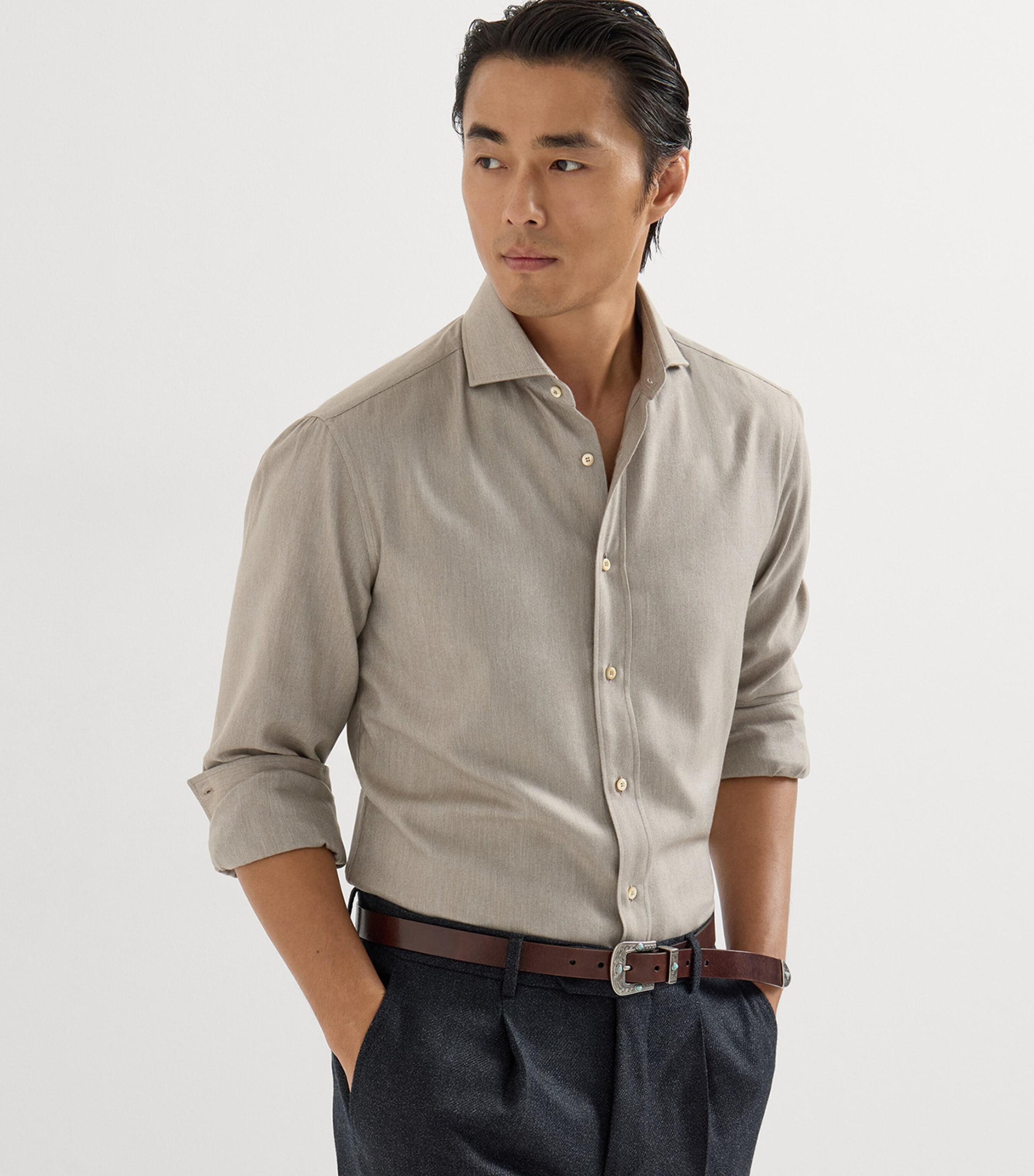 Brunello Cucinelli Mens Cotton-Blend Chevron Flannel Shirt Image 4