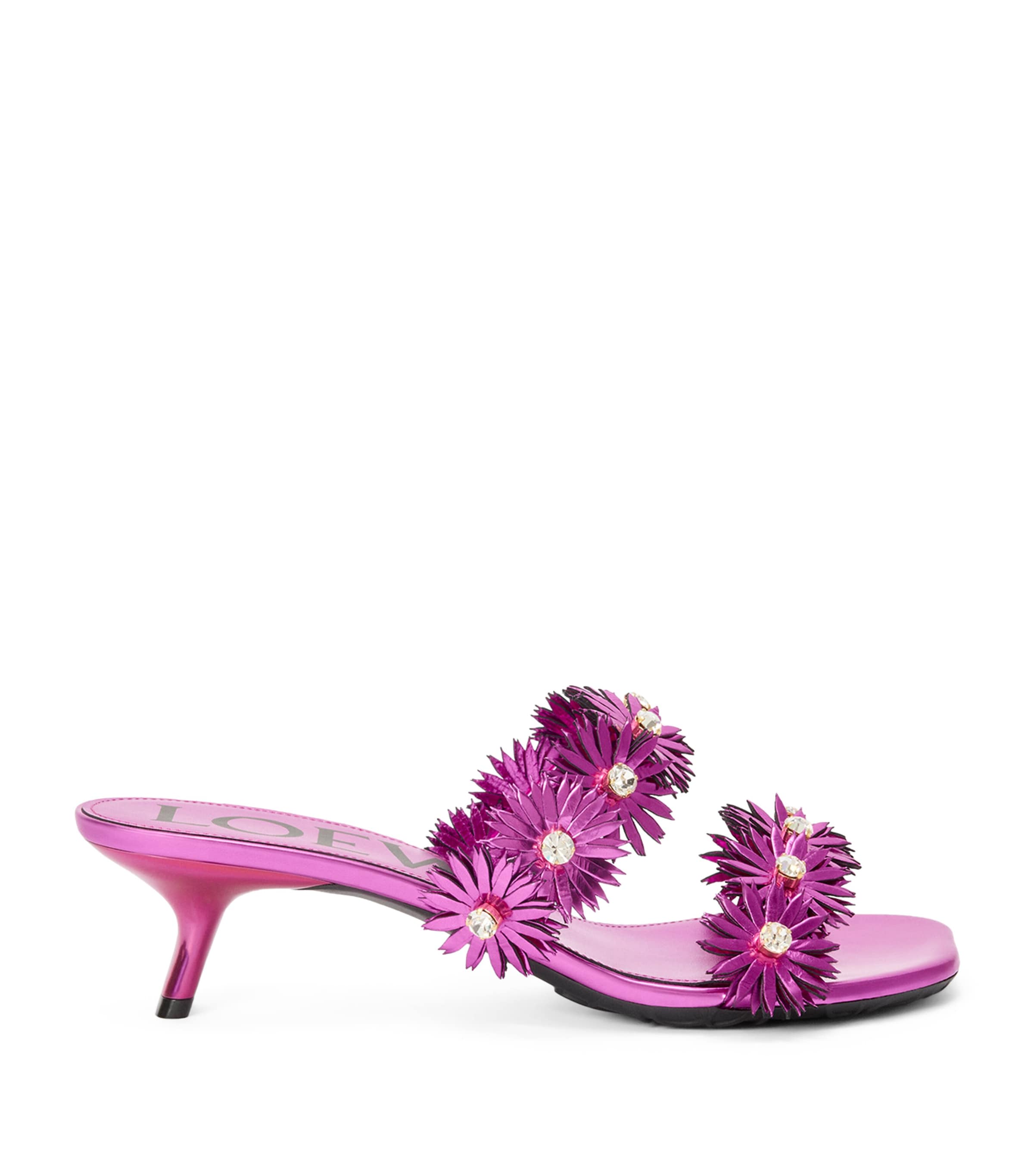 Loewe Petal Metallic Flowers Slide Sandals In Pink