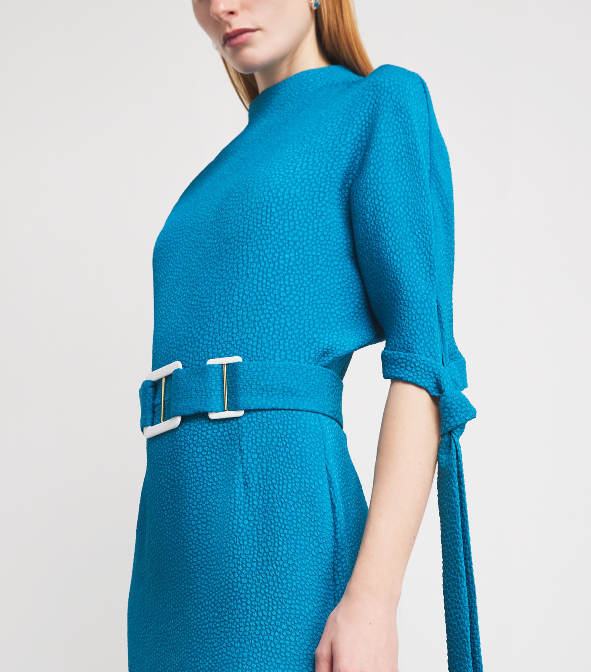 Jacquard Belted Pedernal Midi Dress LAGUNA BLUE Image 4