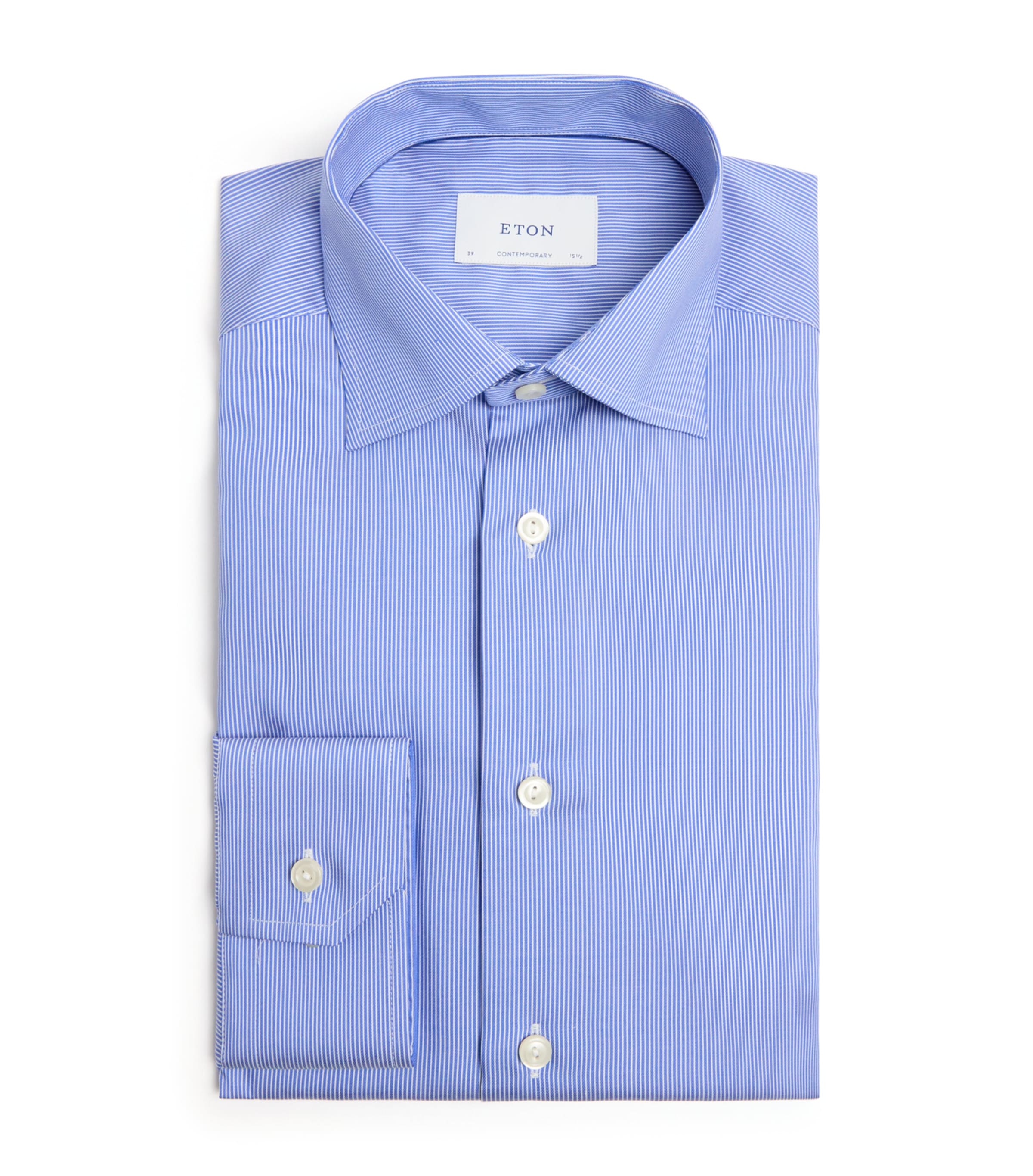 Eton Mens Cotton Stripe Contemporary Fit Shirt Mid Blue Image 1