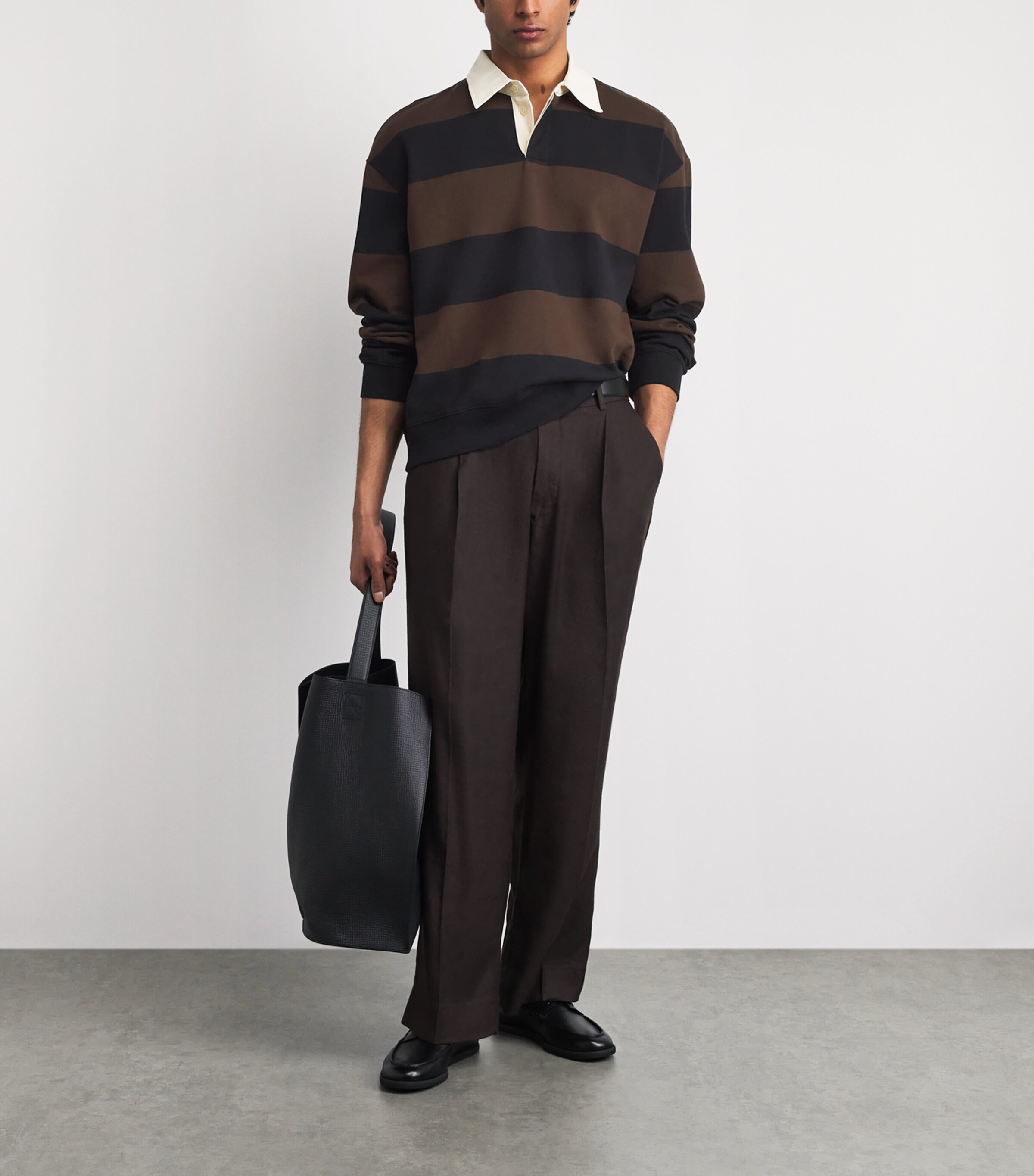 NN.07 Mens Organic Cotton David Rugby Shirt Brown Stripe Image 2