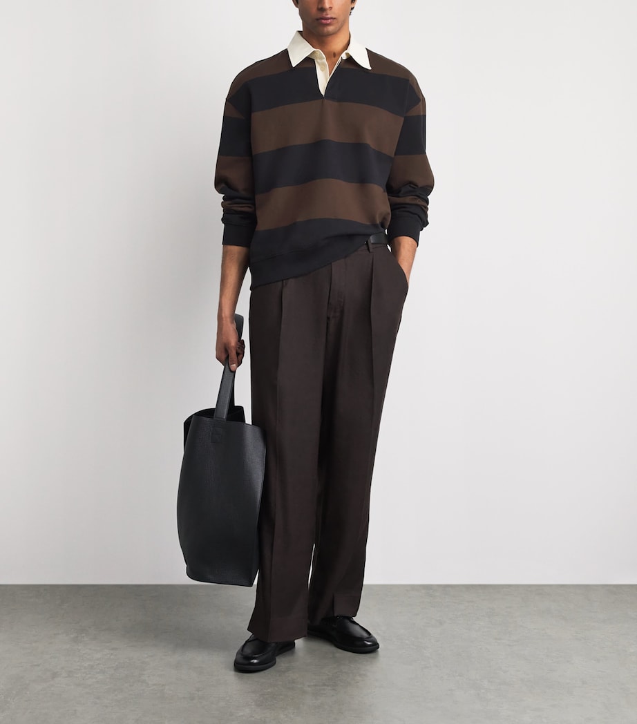 NN.07 Mens Organic Cotton David Rugby Shirt Brown Stripe Image 2