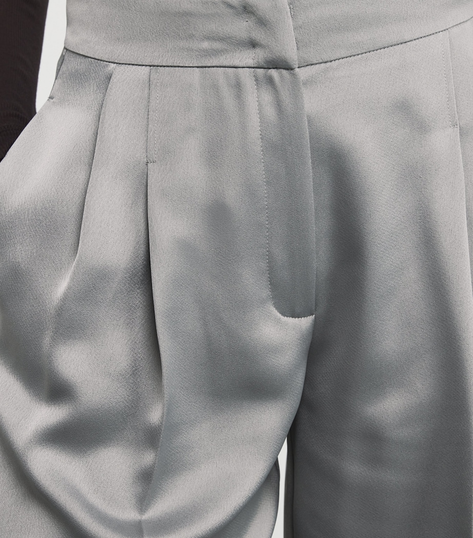 Satin Pleated Wide-Leg Trousers GREY Image 6