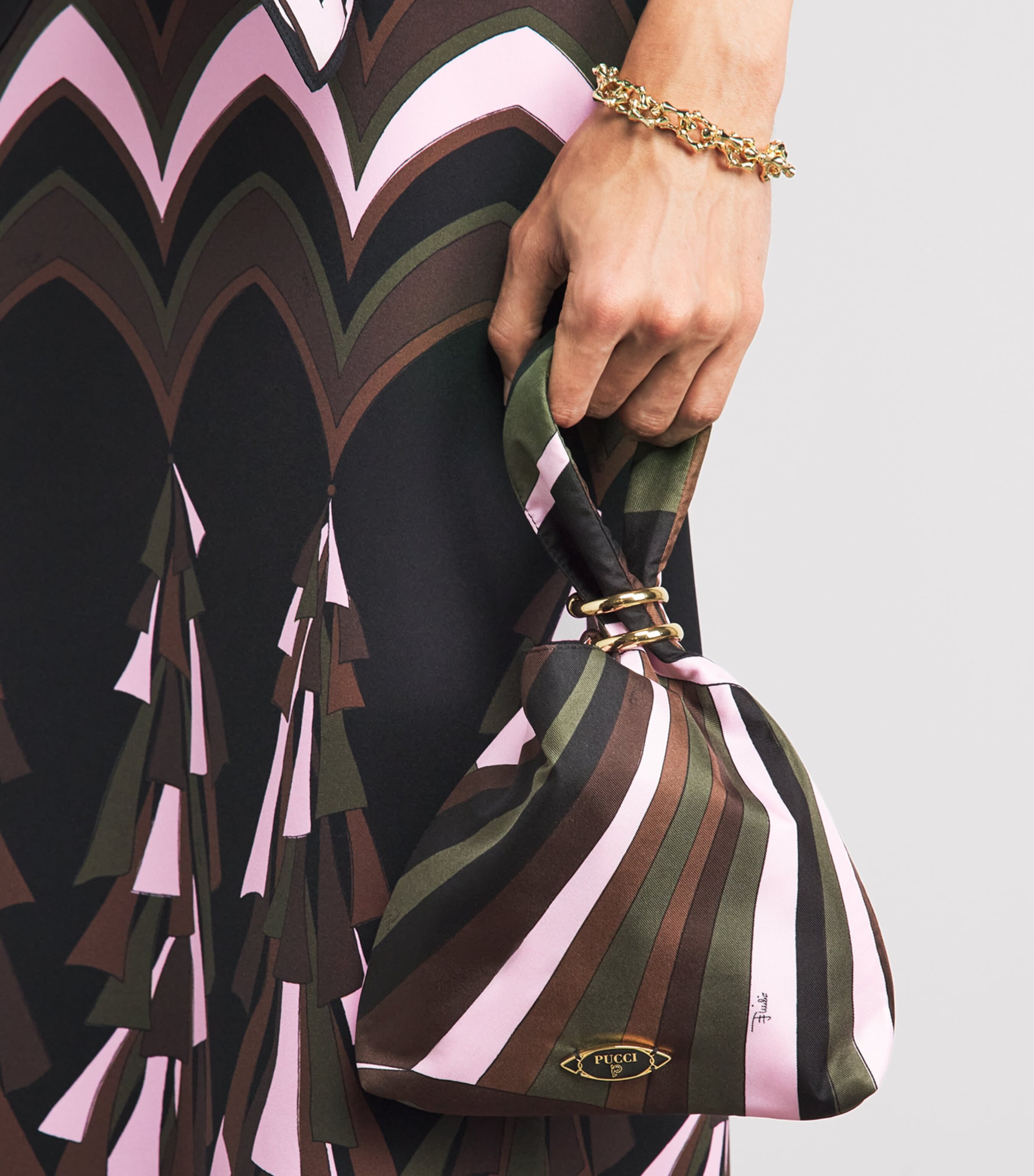 PUCCI Silk Iride Top-Handle Bag Khaki Pink Image 4
