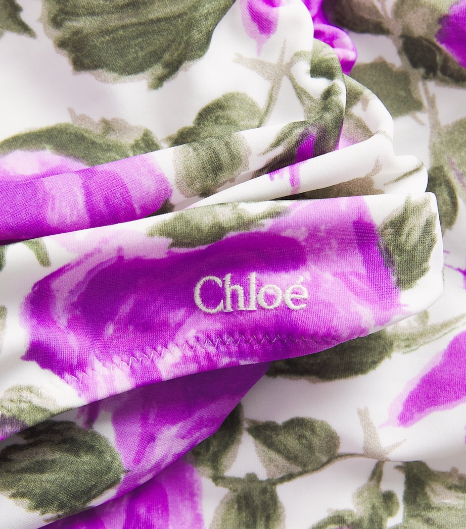Chloé Womens Rose Print Lace-Detail Swimsuit White Purple Image 2