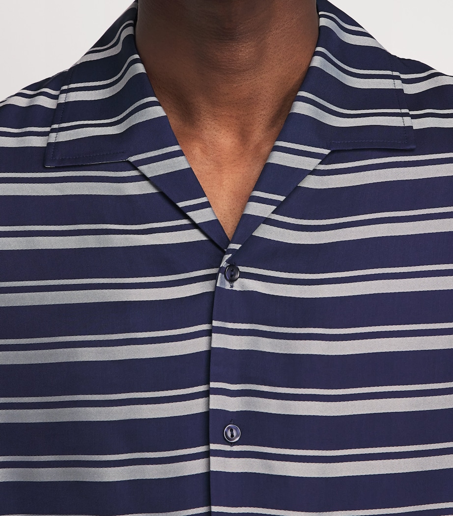 Sandro Paris Mens Stripe Short-Sleeve Shirt Navy Blue Image 3