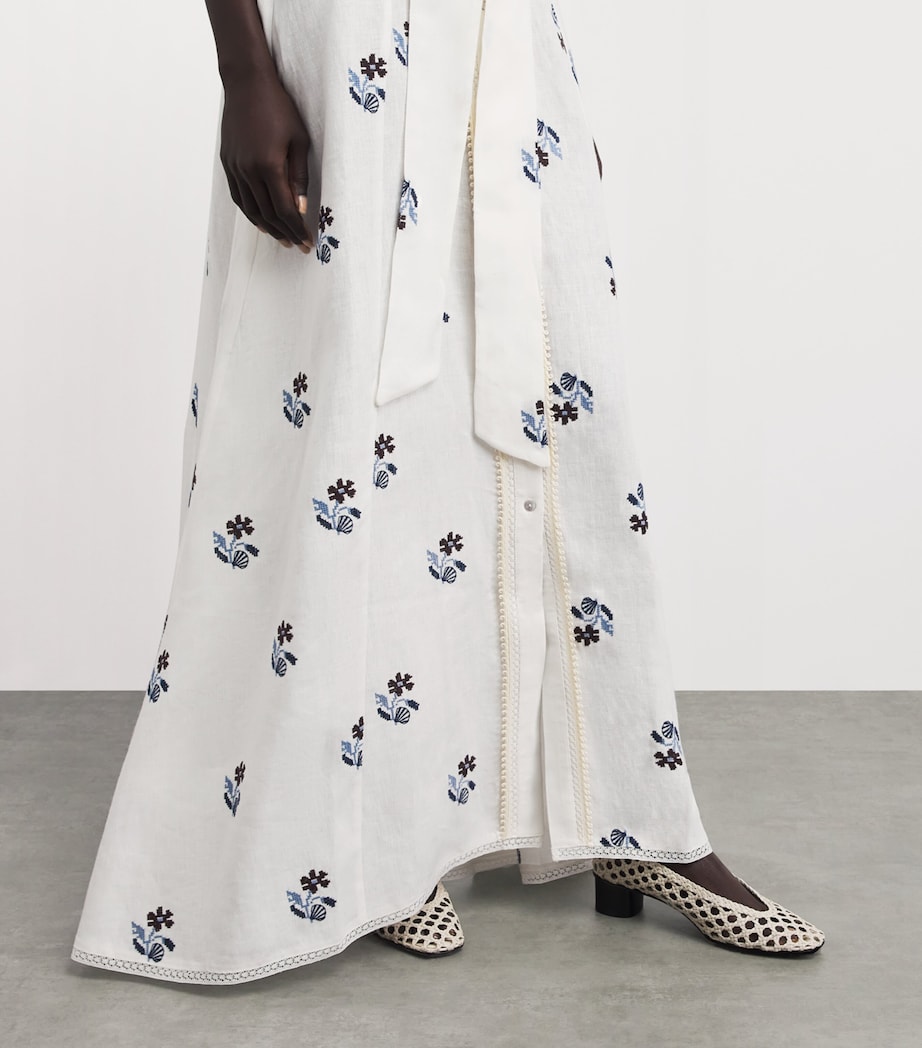LUG VON SIGA Womens Linen Embroidered Vera Maxi Dress Offwhite Image 5