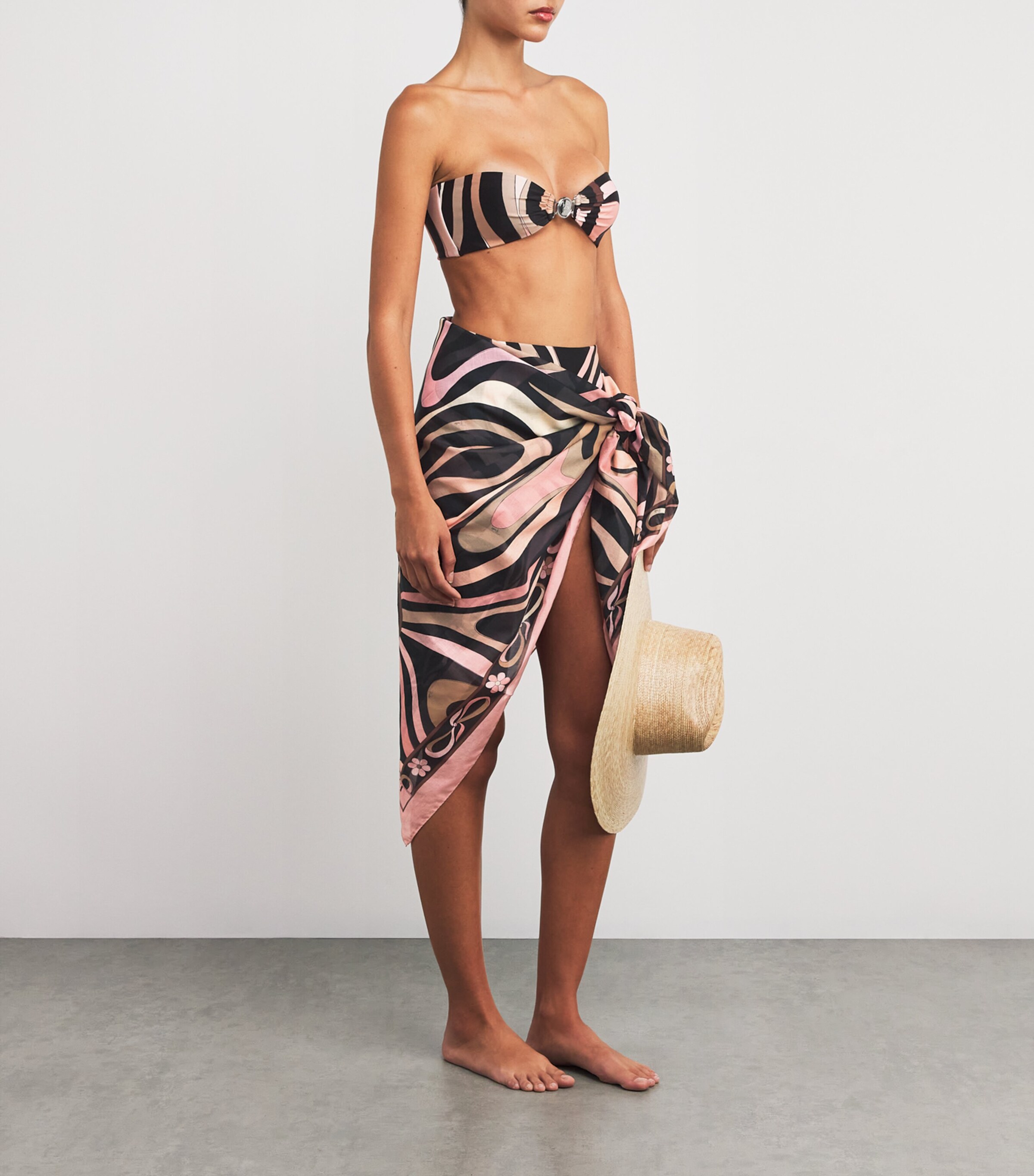 Cotton Marmo Print Sarong P22 NERO/NUDE Image 2