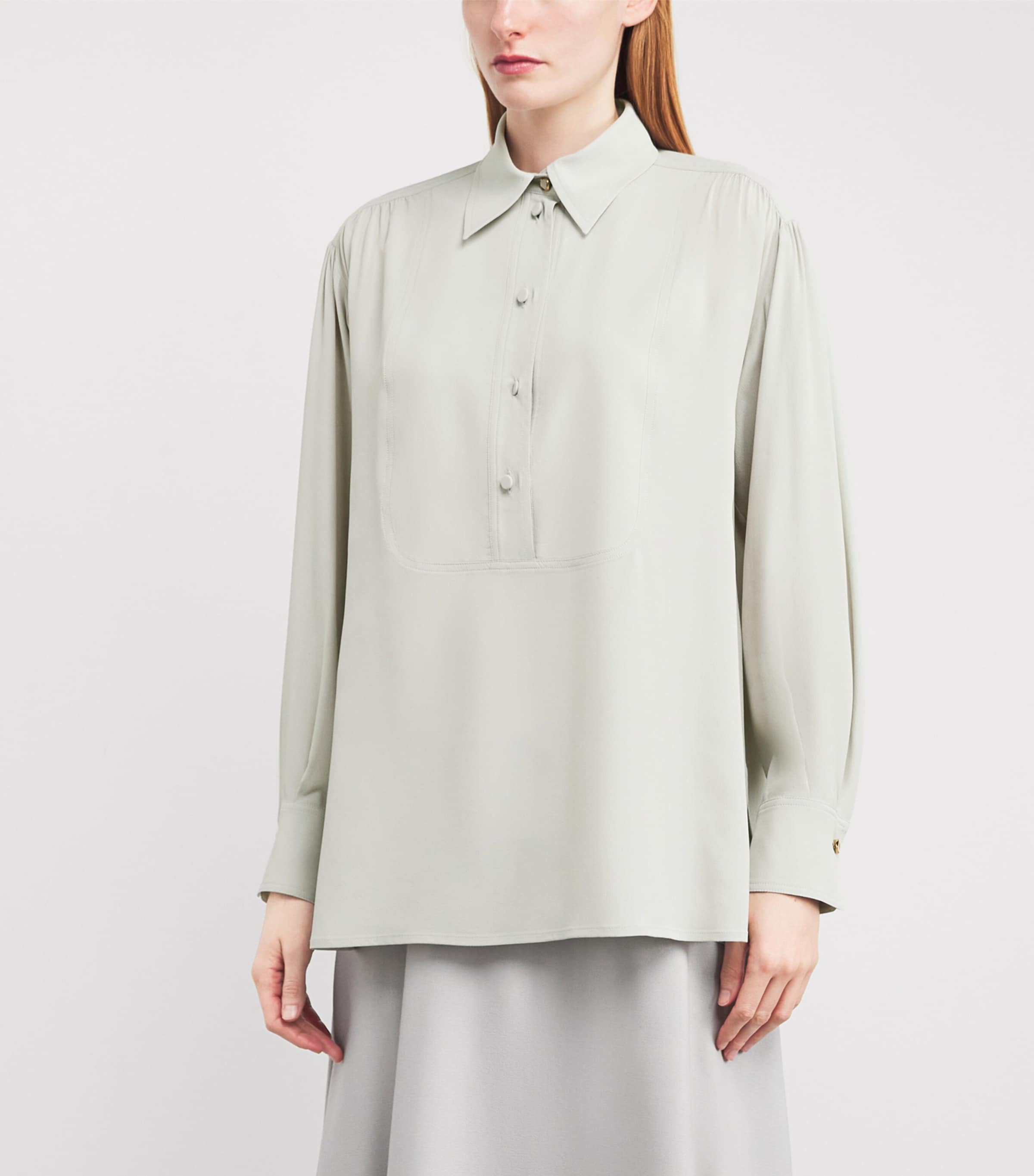 Agnona Womens Gathered Blouse Light Grey Sage Grey Image 3