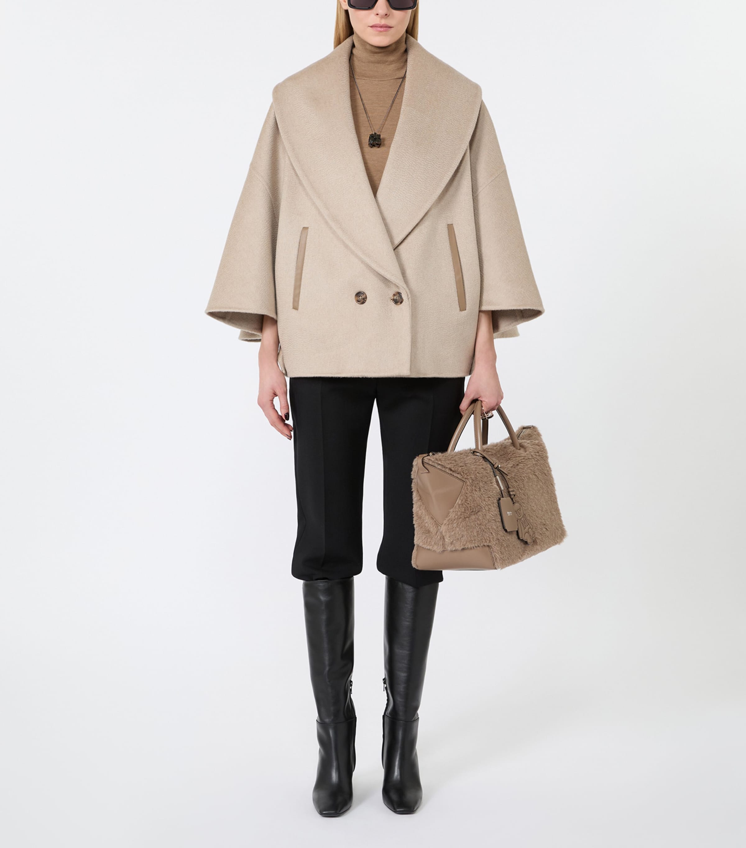 Max Mara Womens Cashmere Shawl-Lapel Cape Beige Image 2