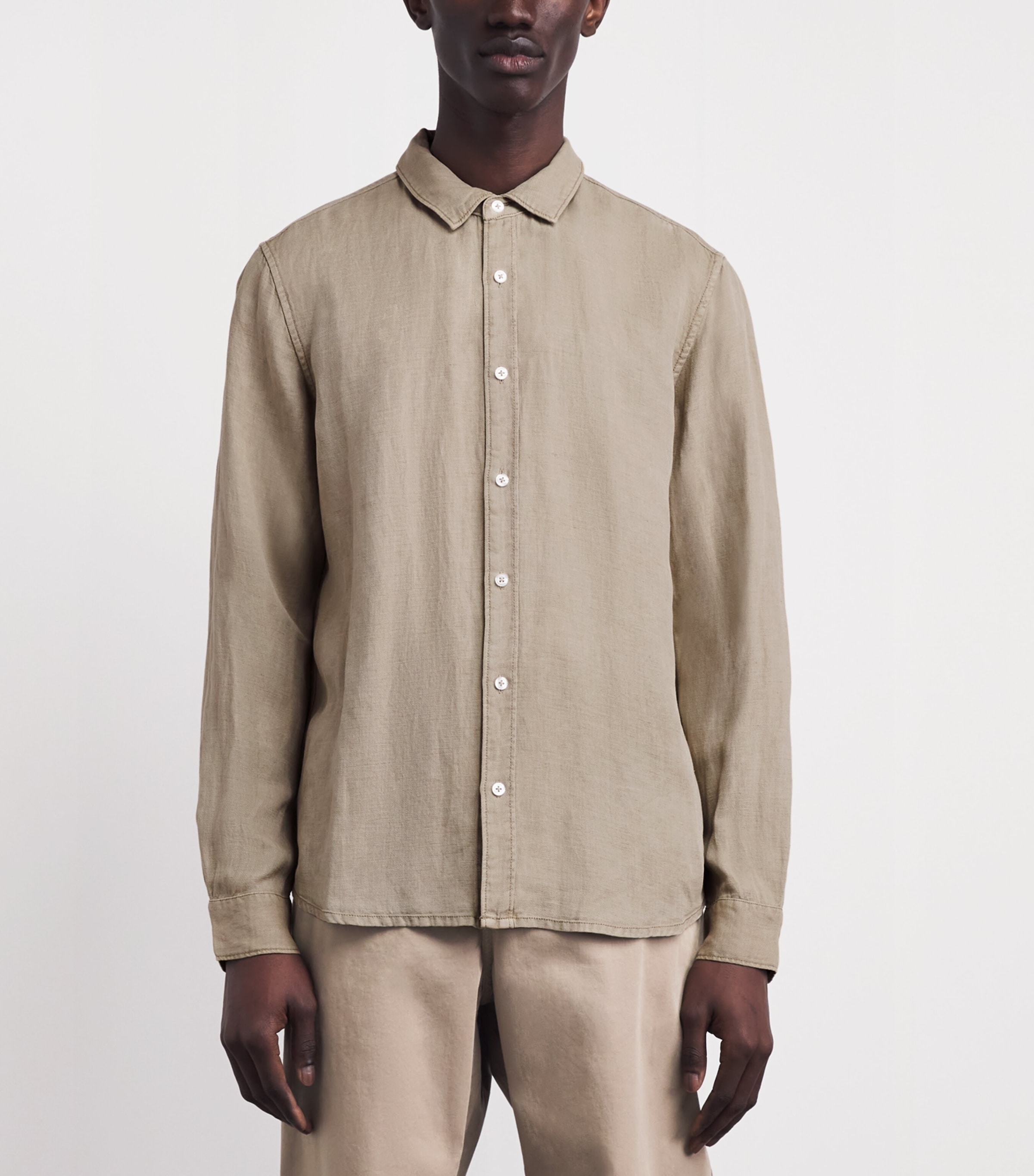 PAIGE Mens Linen-Blend Peters Shirt Cocoa Dust Image 4
