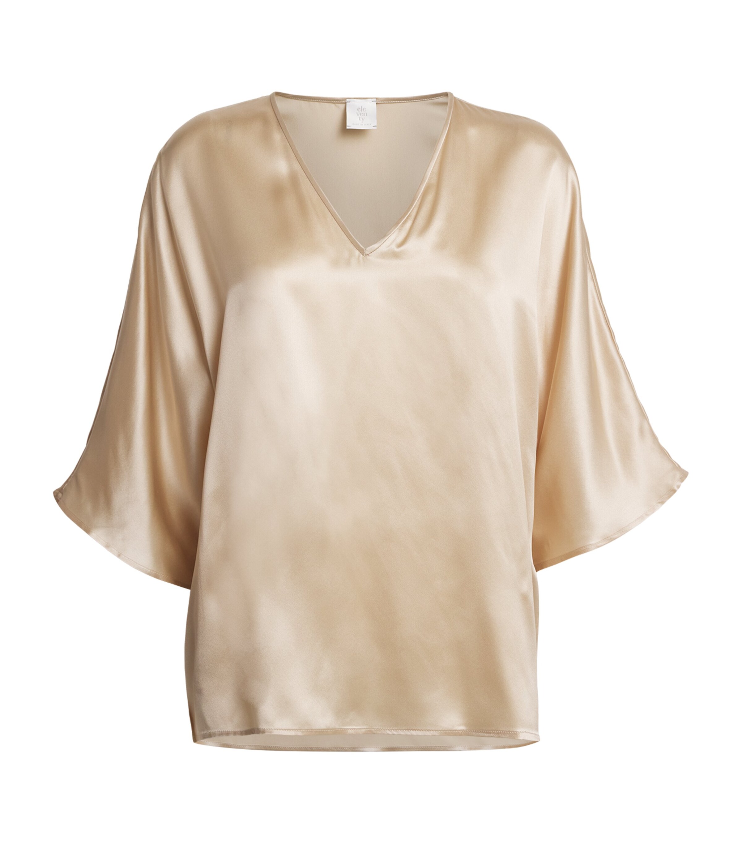 Eleventy Womens Silk V-Neck Blouse Sabbia Image 1