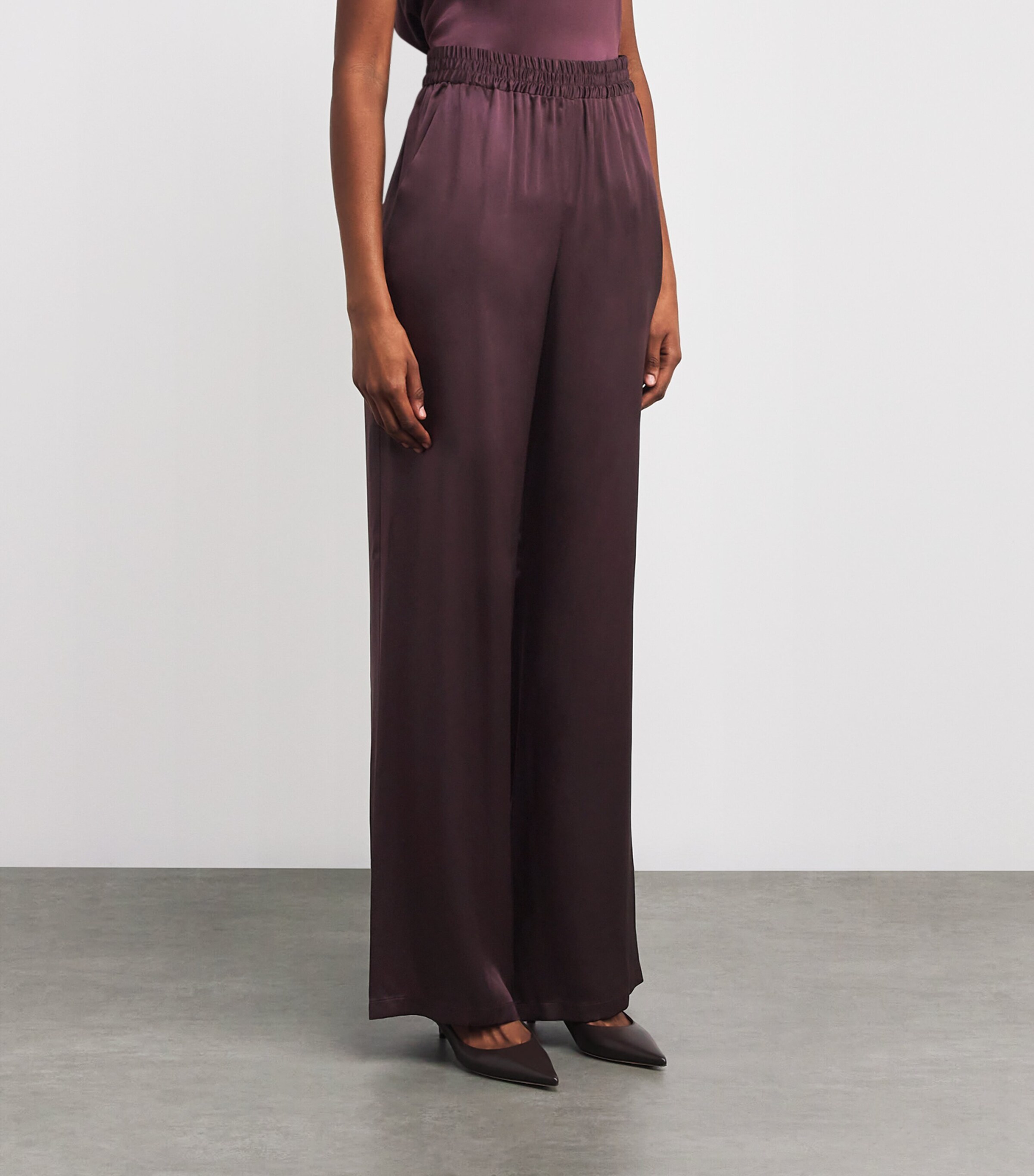 Eleventy Womens Silk Satin Palazzo Trousers Mosto Image 3