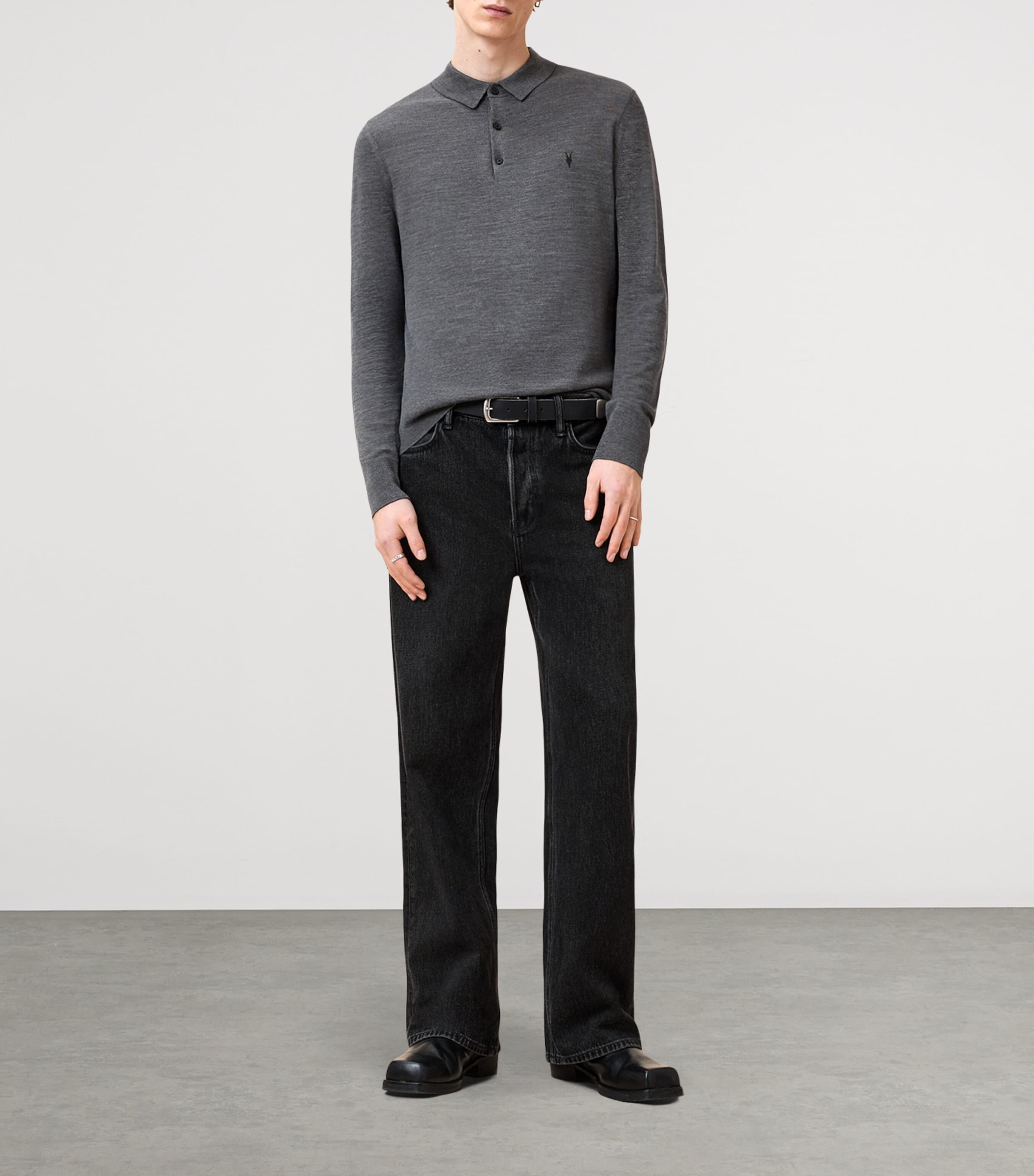 Merino Wool Mode Polo Shirt MONUMENT GREY Image 3