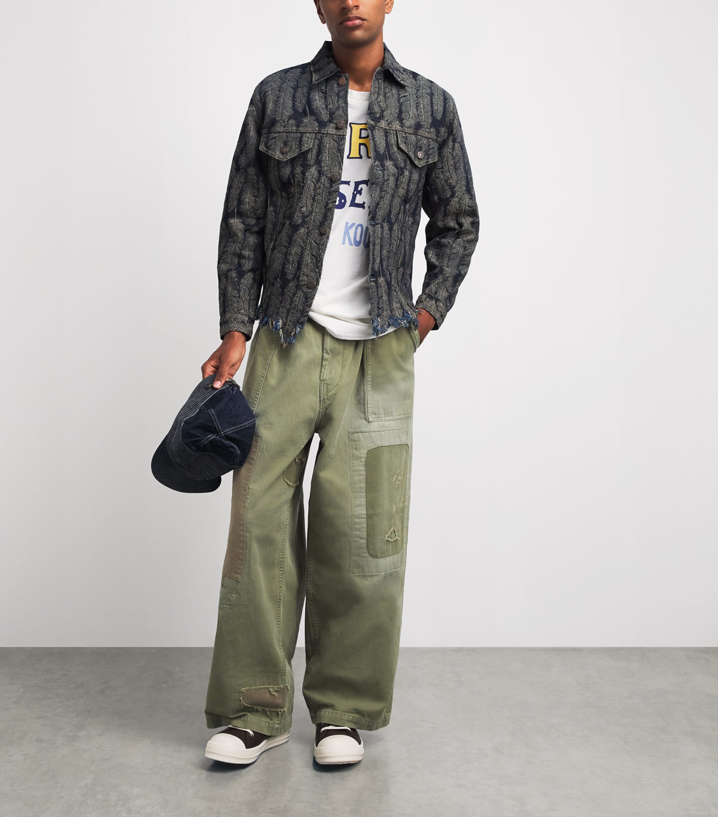 Kapital Mens Fatigue Herringbone Baggie Jeans Khaki Image 2