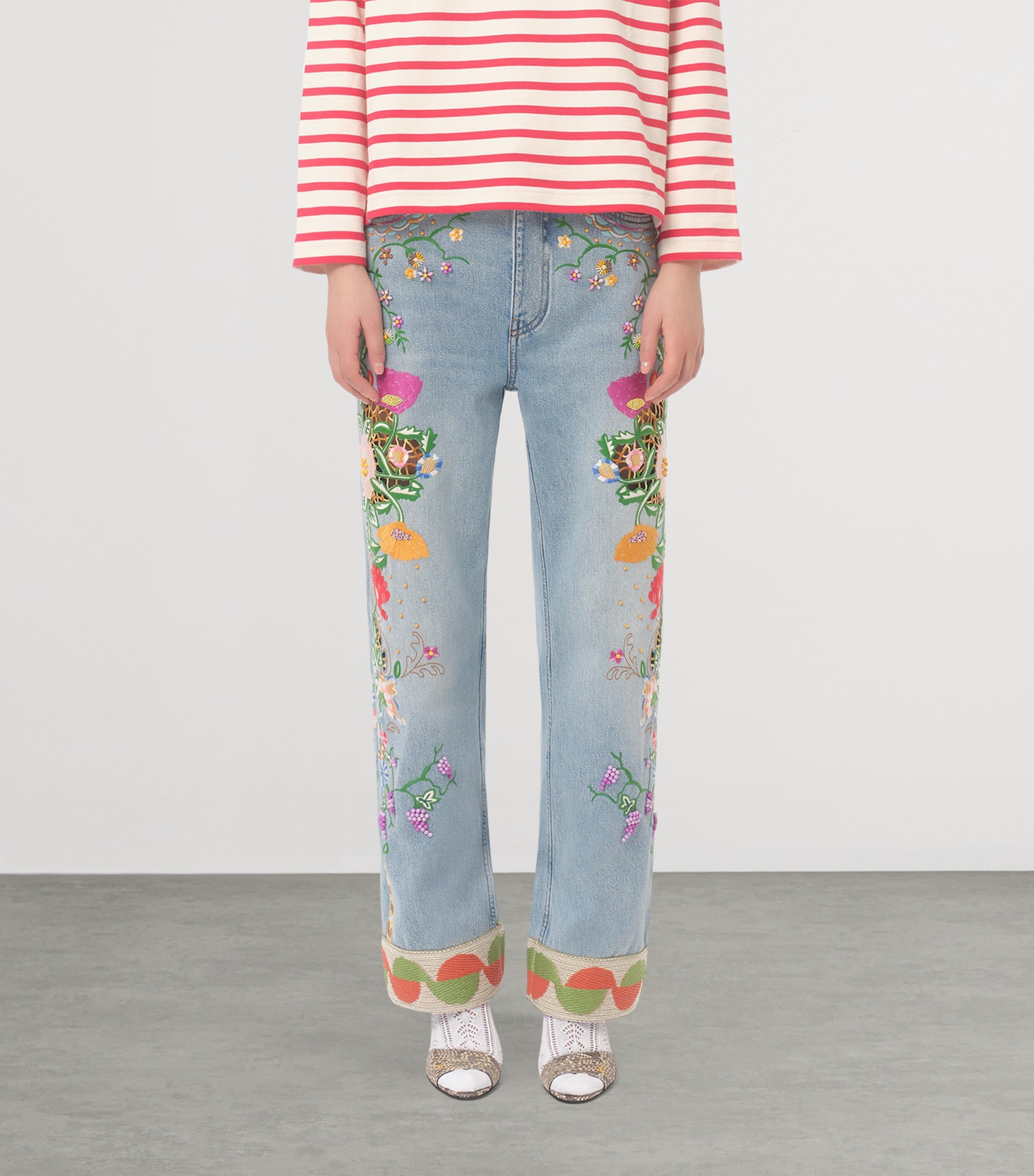 Valentino Womens Floral-Embroidered Jeans Image 2