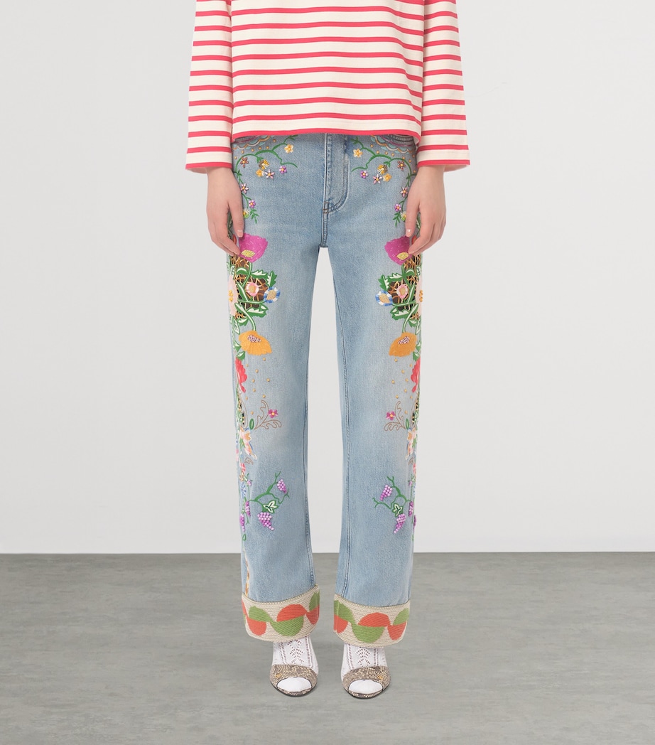 Valentino Womens Floral-Embroidered Jeans Image 2